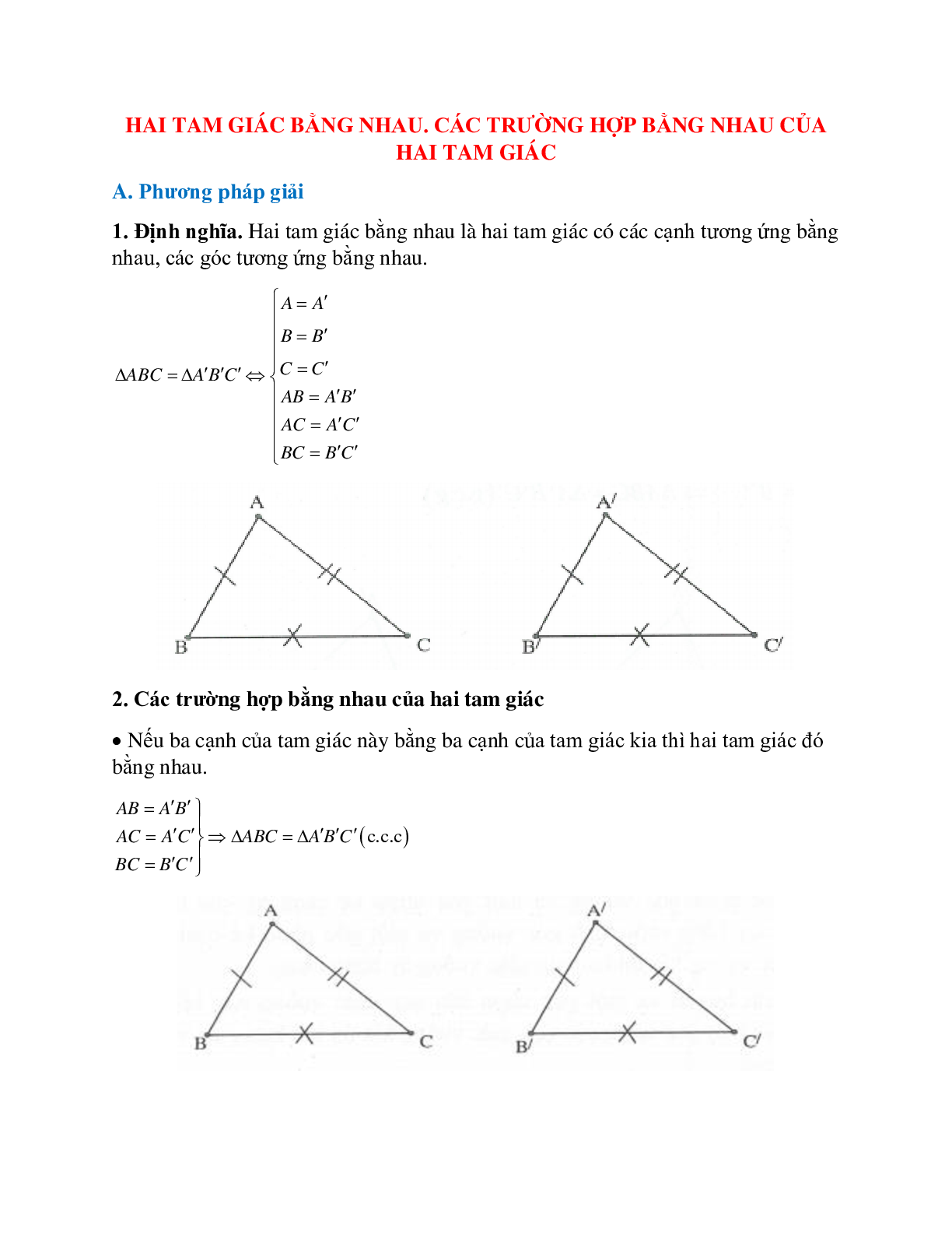 Tuyển tập những bài tập hay gặp về Hai tam giác bằng nhau hình học lớp 7 có lời giải (trang 1)