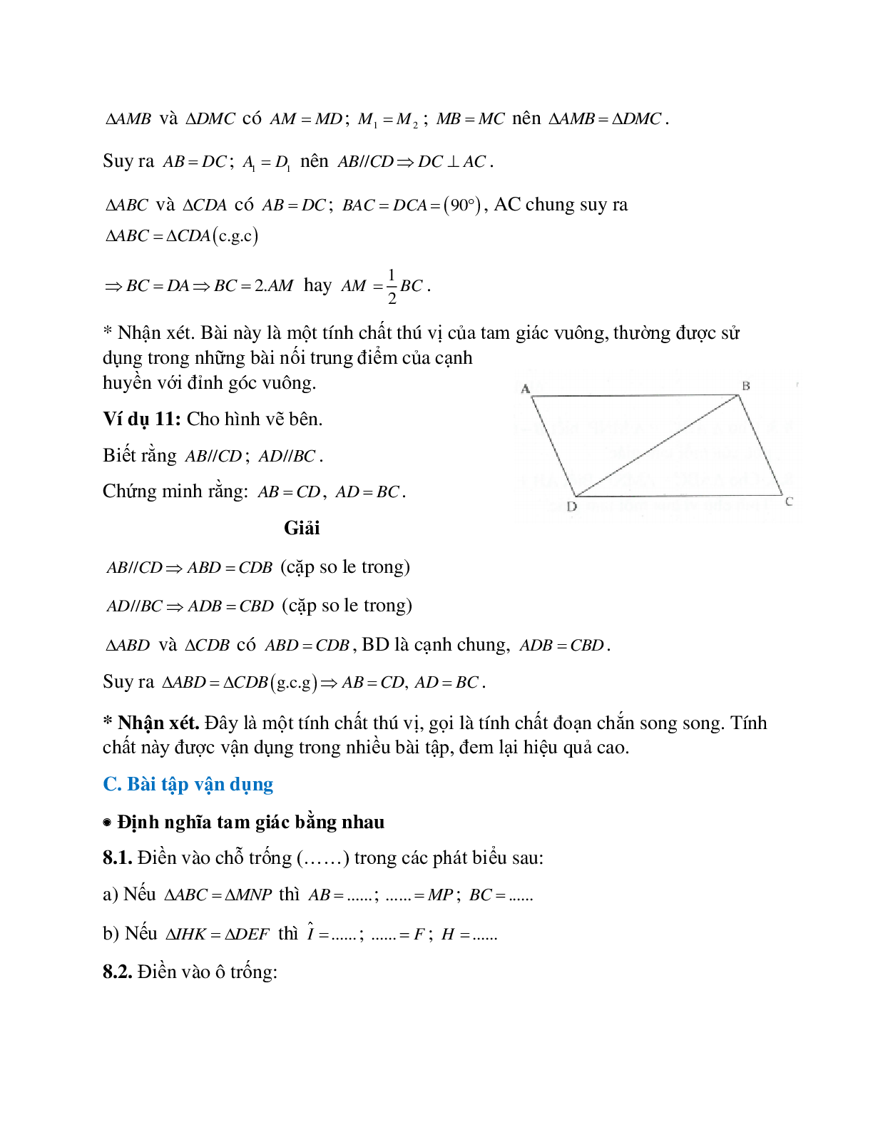Tuyển tập những bài tập hay gặp về Hai tam giác bằng nhau hình học lớp 7 có lời giải (trang 10)