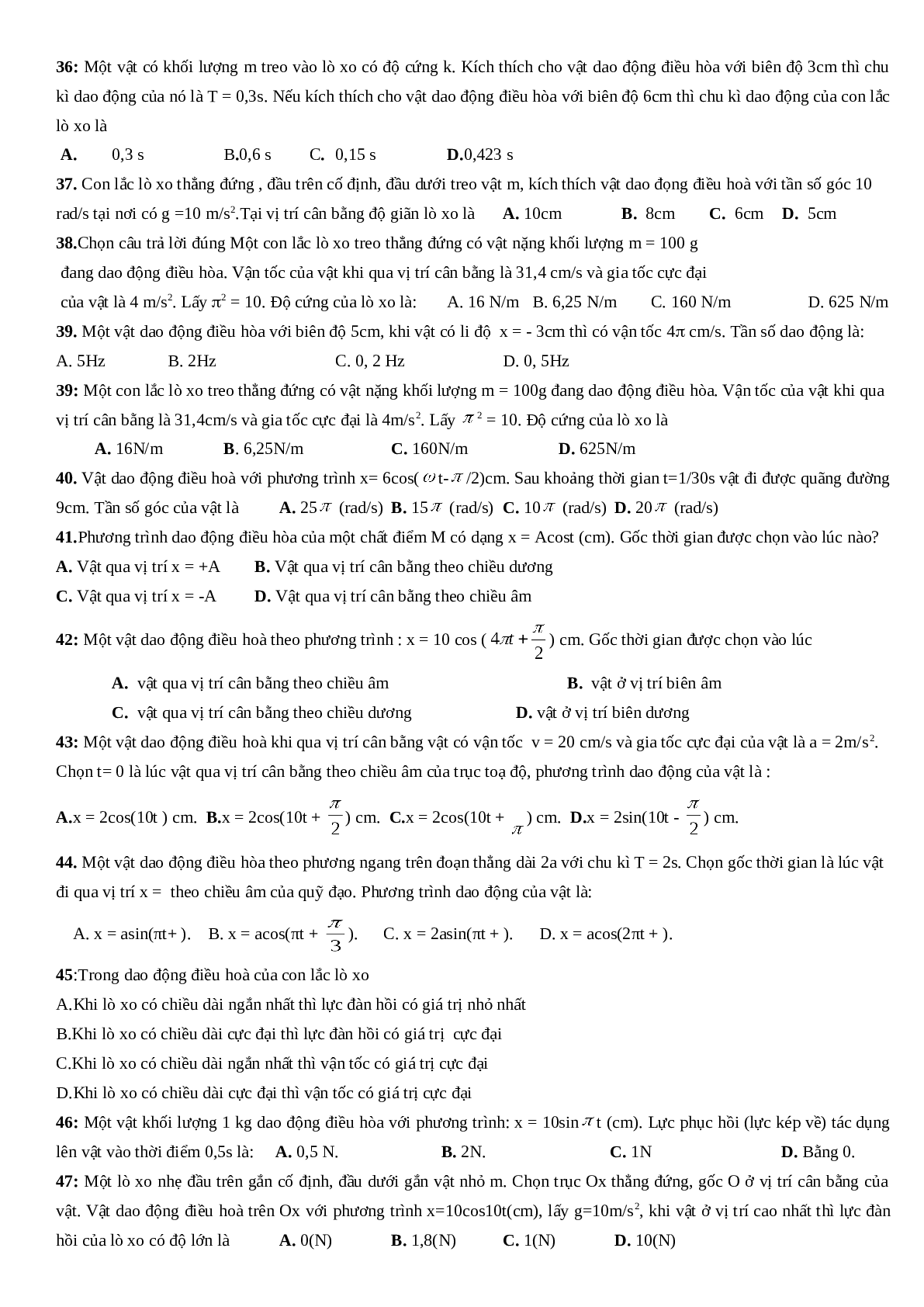 Đề cương ôn tập Vật Lí 12 học kì 1 đầy đủ lí thuyết, bài tập (trang 5)