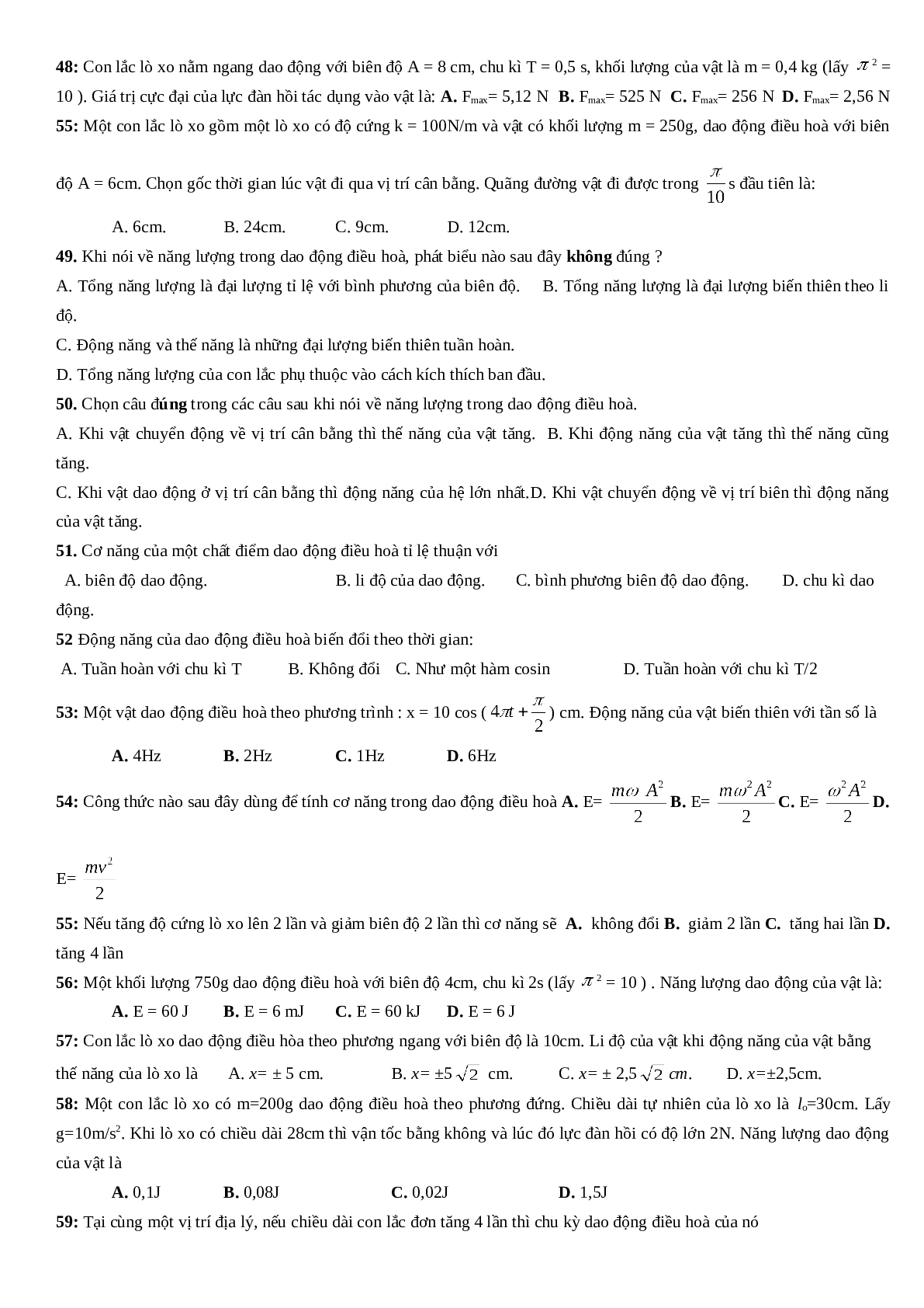 Đề cương ôn tập Vật Lí 12 học kì 1 đầy đủ lí thuyết, bài tập (trang 6)