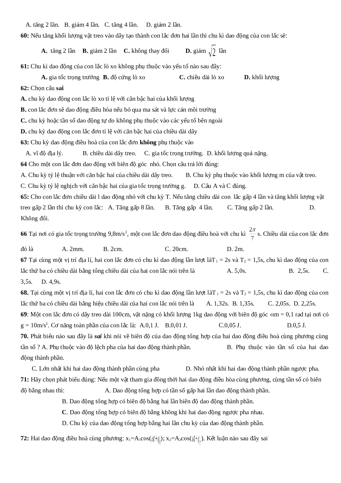 Đề cương ôn tập Vật Lí 12 học kì 1 đầy đủ lí thuyết, bài tập (trang 7)