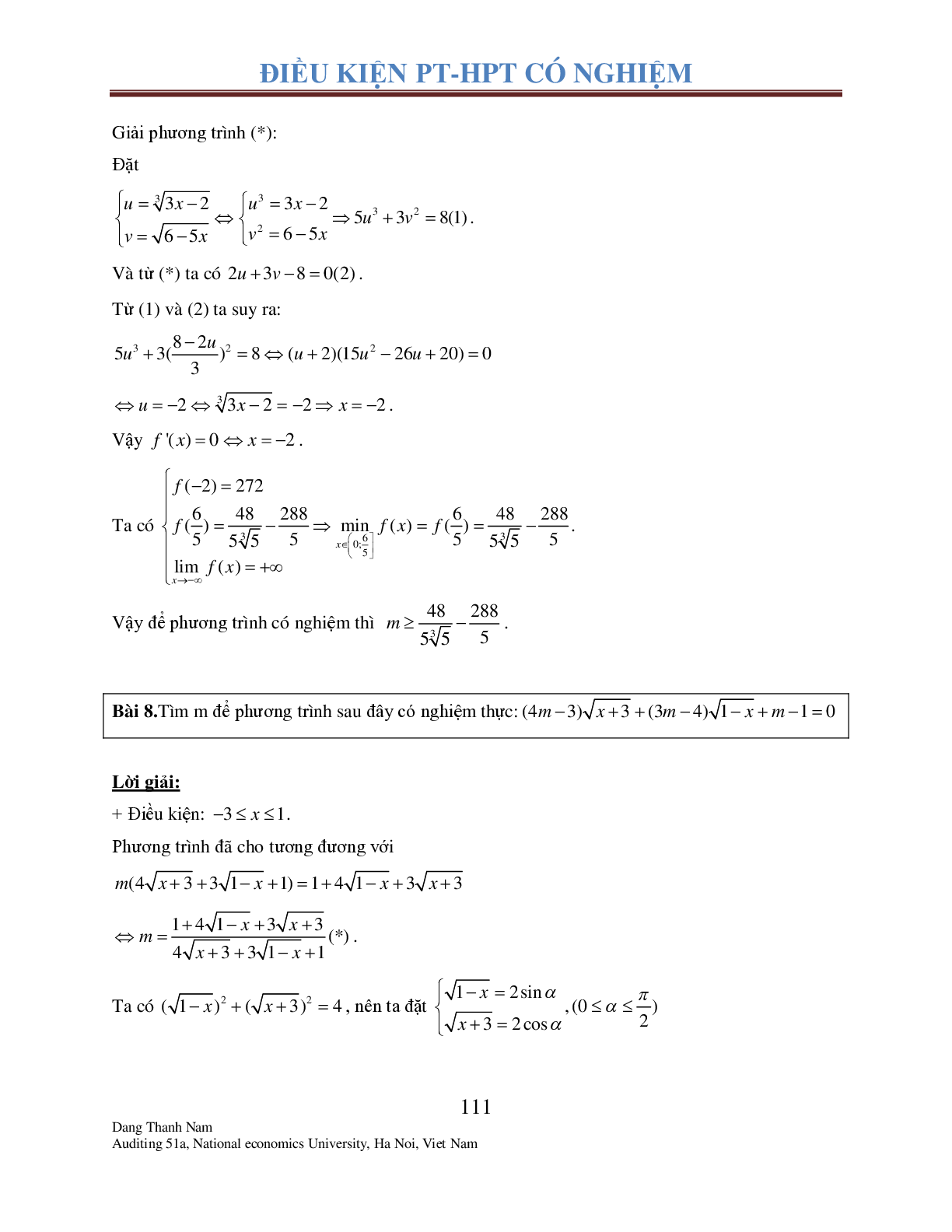 Chuyên đề 2: Tìm điều kiện để Phương trình – Hệ phương trình có nghiệm (trang 10)