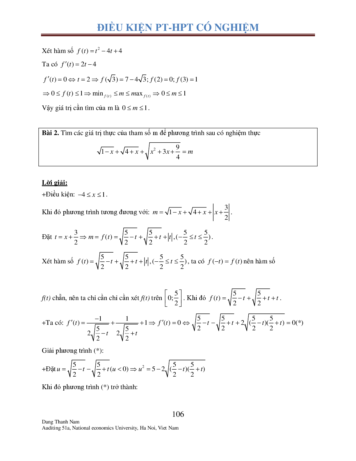 Chuyên đề 2: Tìm điều kiện để Phương trình – Hệ phương trình có nghiệm (trang 5)