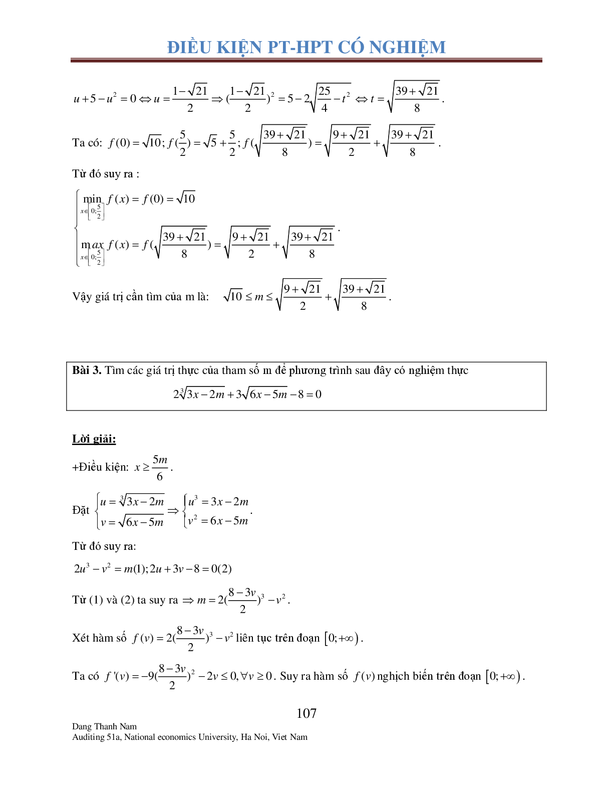 Chuyên đề 2: Tìm điều kiện để Phương trình – Hệ phương trình có nghiệm (trang 6)