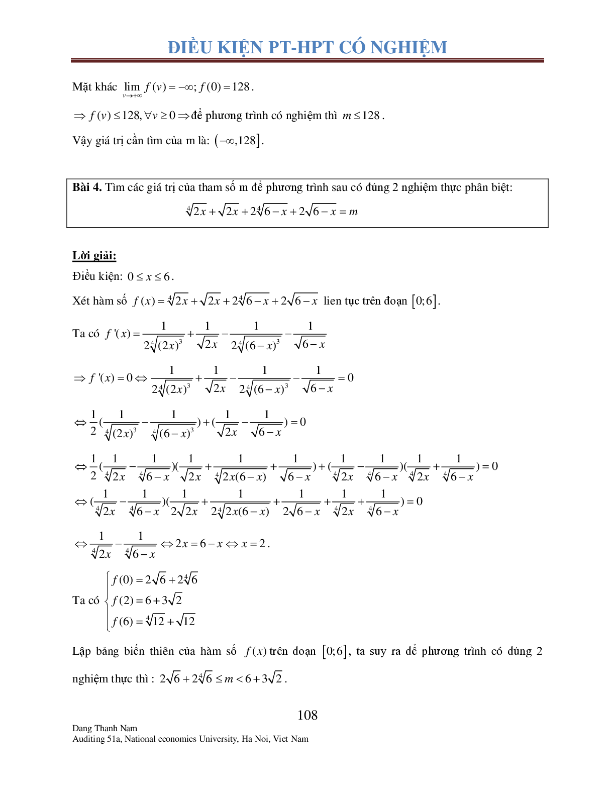 Chuyên đề 2: Tìm điều kiện để Phương trình – Hệ phương trình có nghiệm (trang 7)