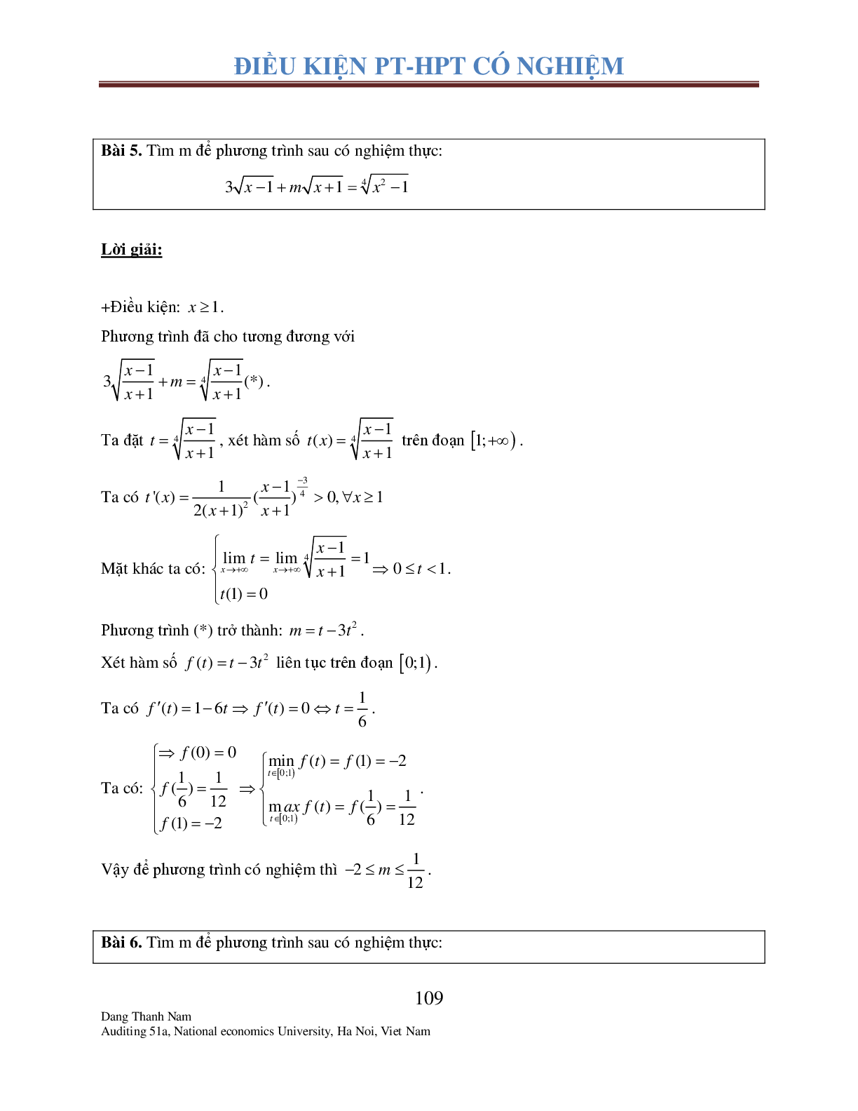 Chuyên đề 2: Tìm điều kiện để Phương trình – Hệ phương trình có nghiệm (trang 8)
