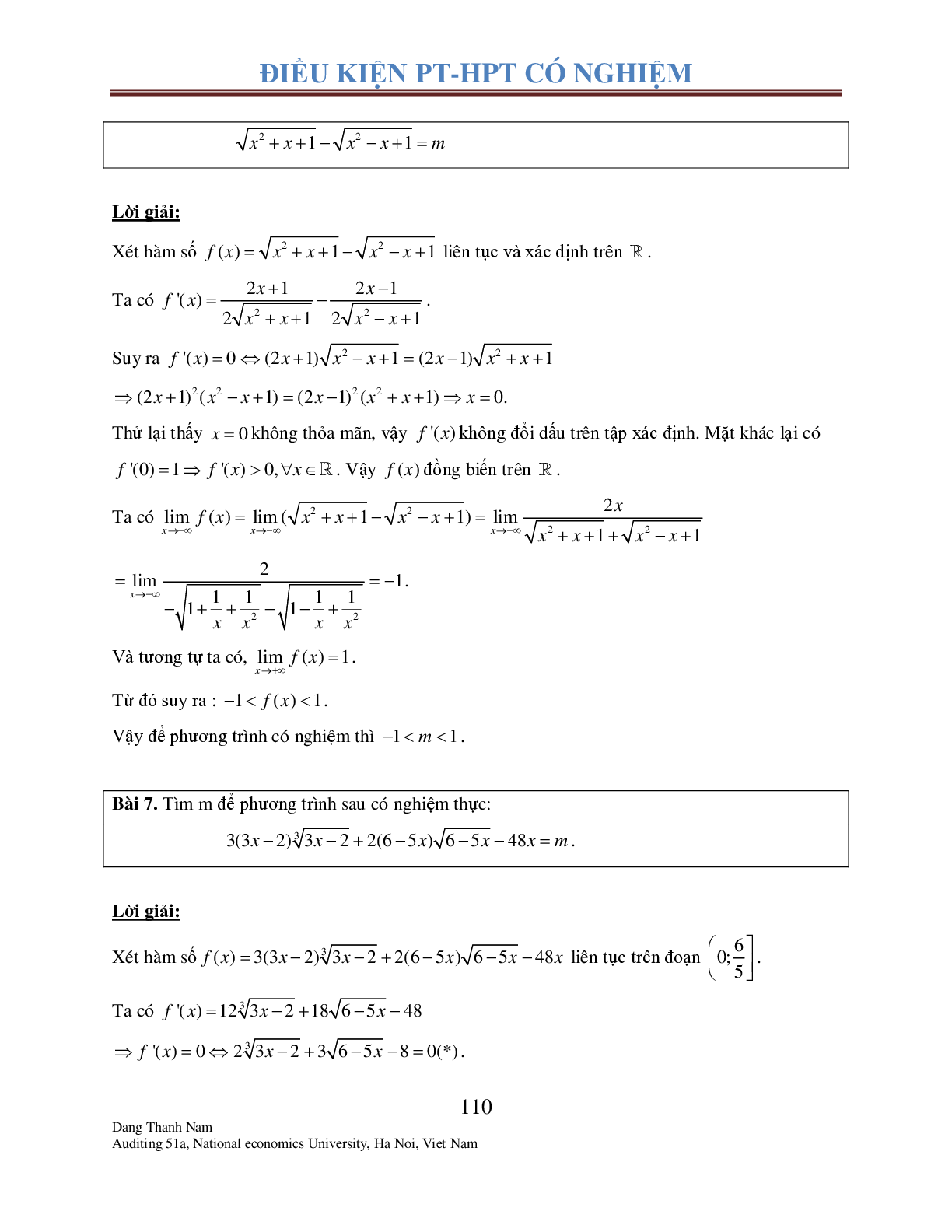 Chuyên đề 2: Tìm điều kiện để Phương trình – Hệ phương trình có nghiệm (trang 9)