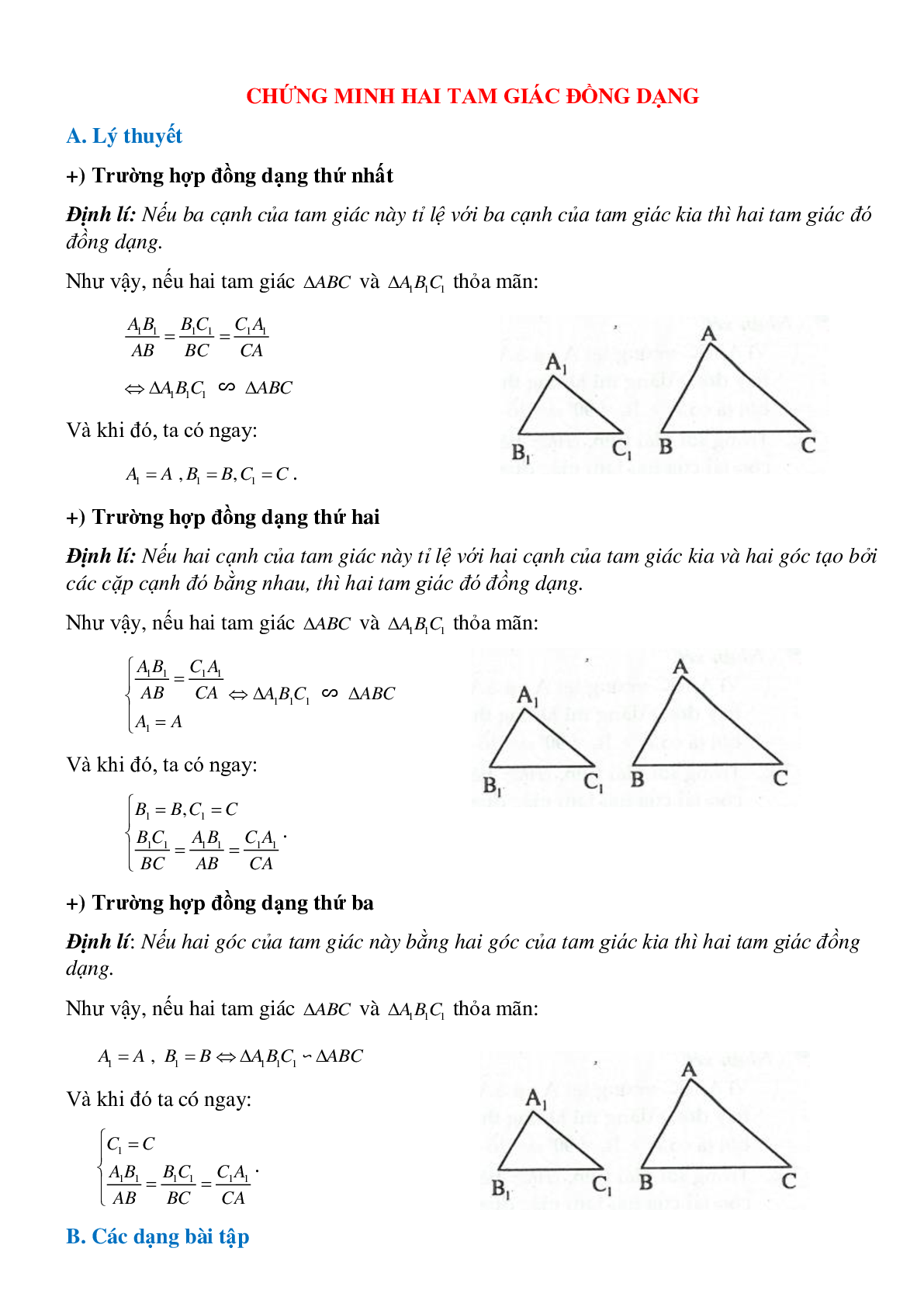 Phương pháp giải chi tiết, bài tập về Chứng minh hai tam giác đồng dạng chọn lọc (trang 1)