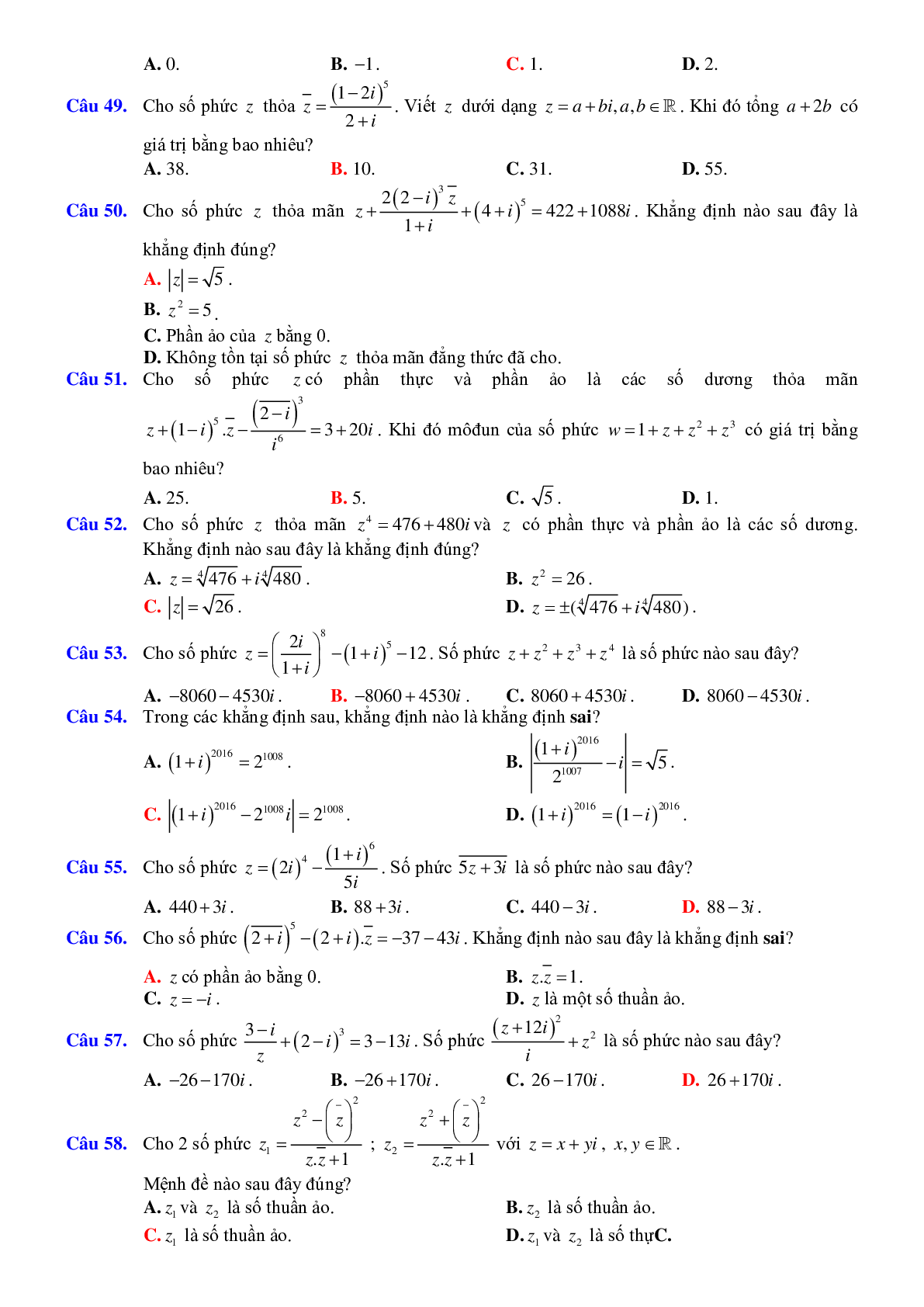 Các phép toán trên tập hợp số phức 2023 hay, chọn lọc (trang 6)