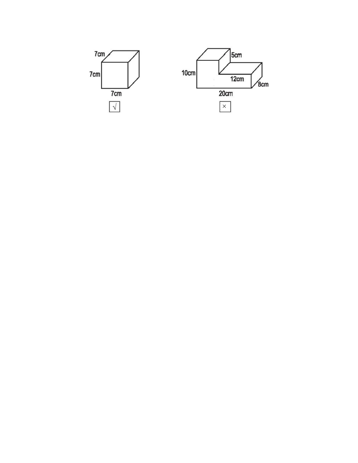 Đánh dấu x vào ô trống đặt dưới hình hộp chữ nhật, đánh dấu √ vào ô trống đặt dưới hình lập phương (trang 2)