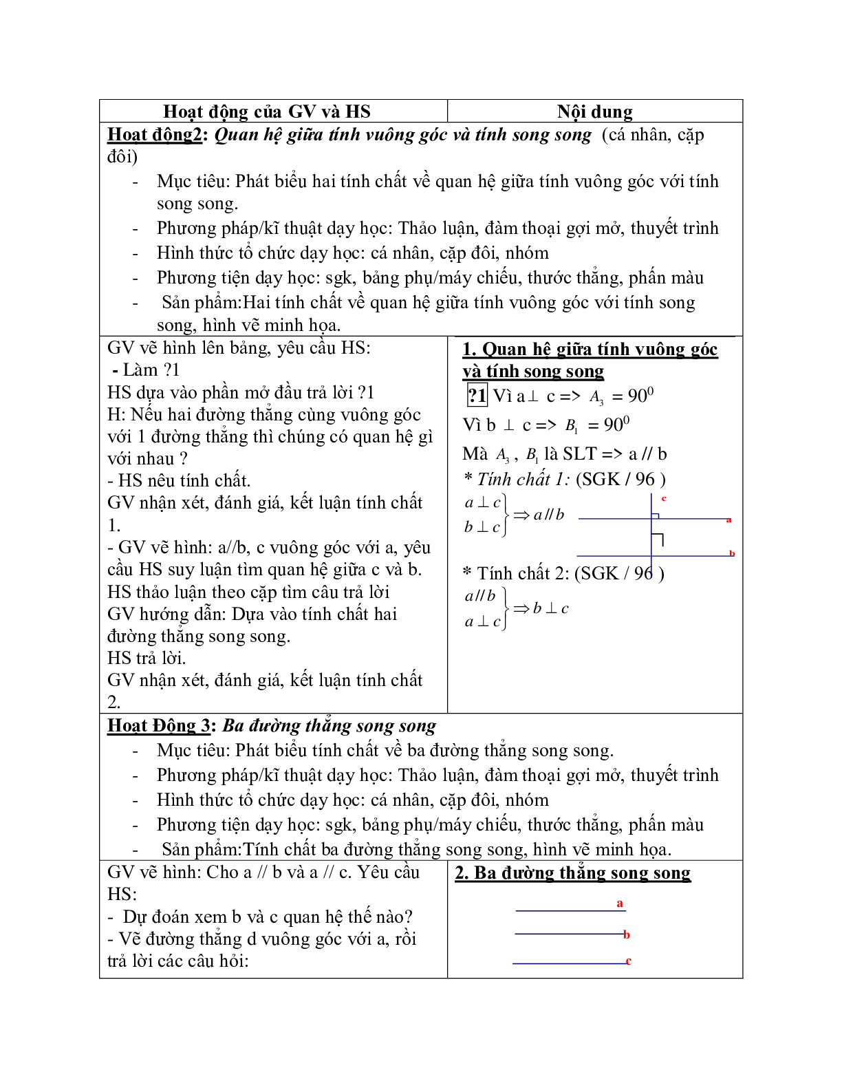 Giáo án Toán học 7 bài 6: Từ vuông góc đến song song chuẩn nhất (trang 2)