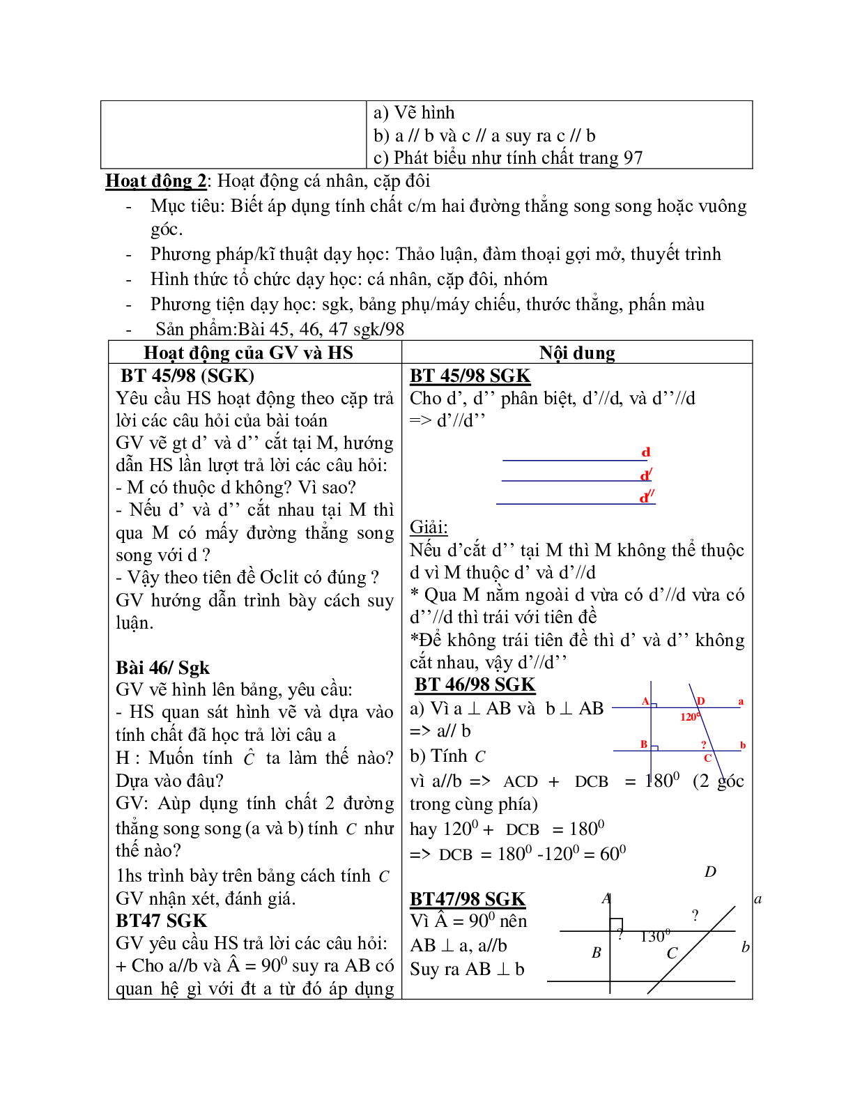 Giáo án Toán học 7 bài 6: Từ vuông góc đến song song chuẩn nhất (trang 5)