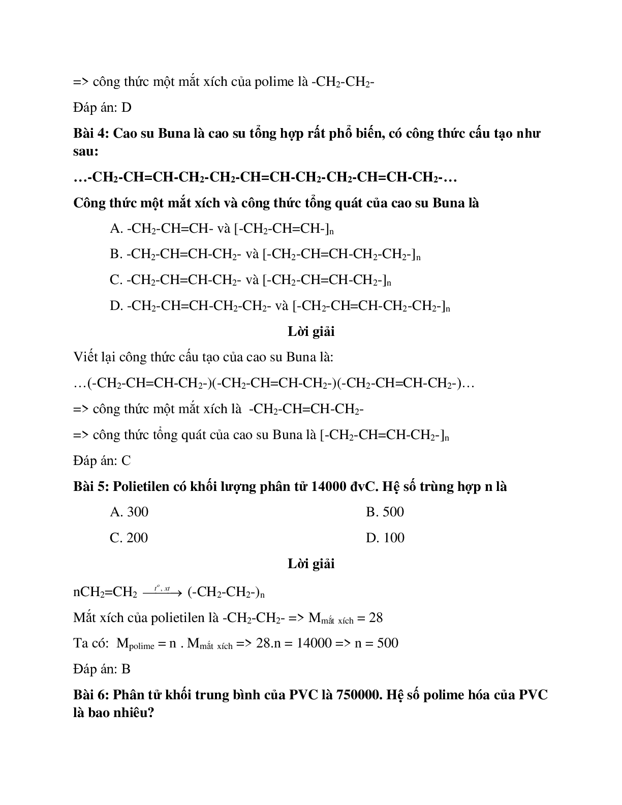 30 câu Trắc nghiệm Polime có đáp án 2023 – Hóa học lớp 9 (trang 2)