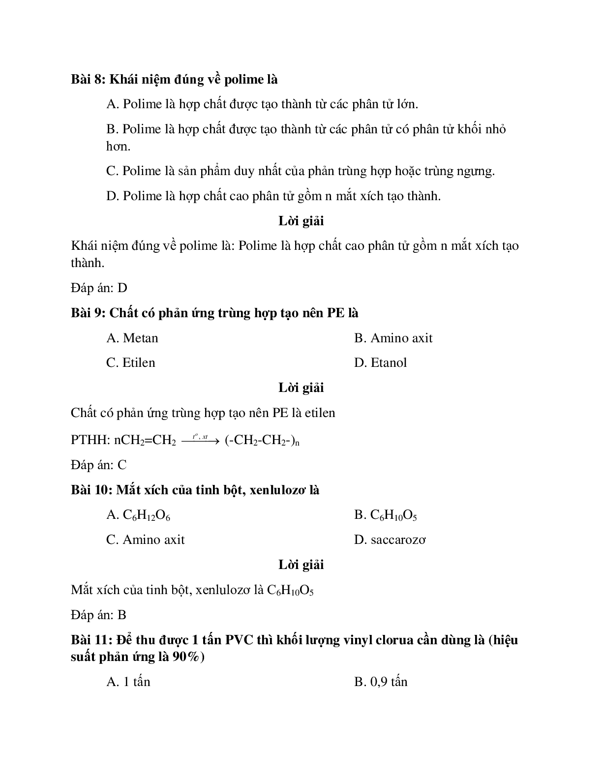 30 câu Trắc nghiệm Polime có đáp án 2023 – Hóa học lớp 9 (trang 4)