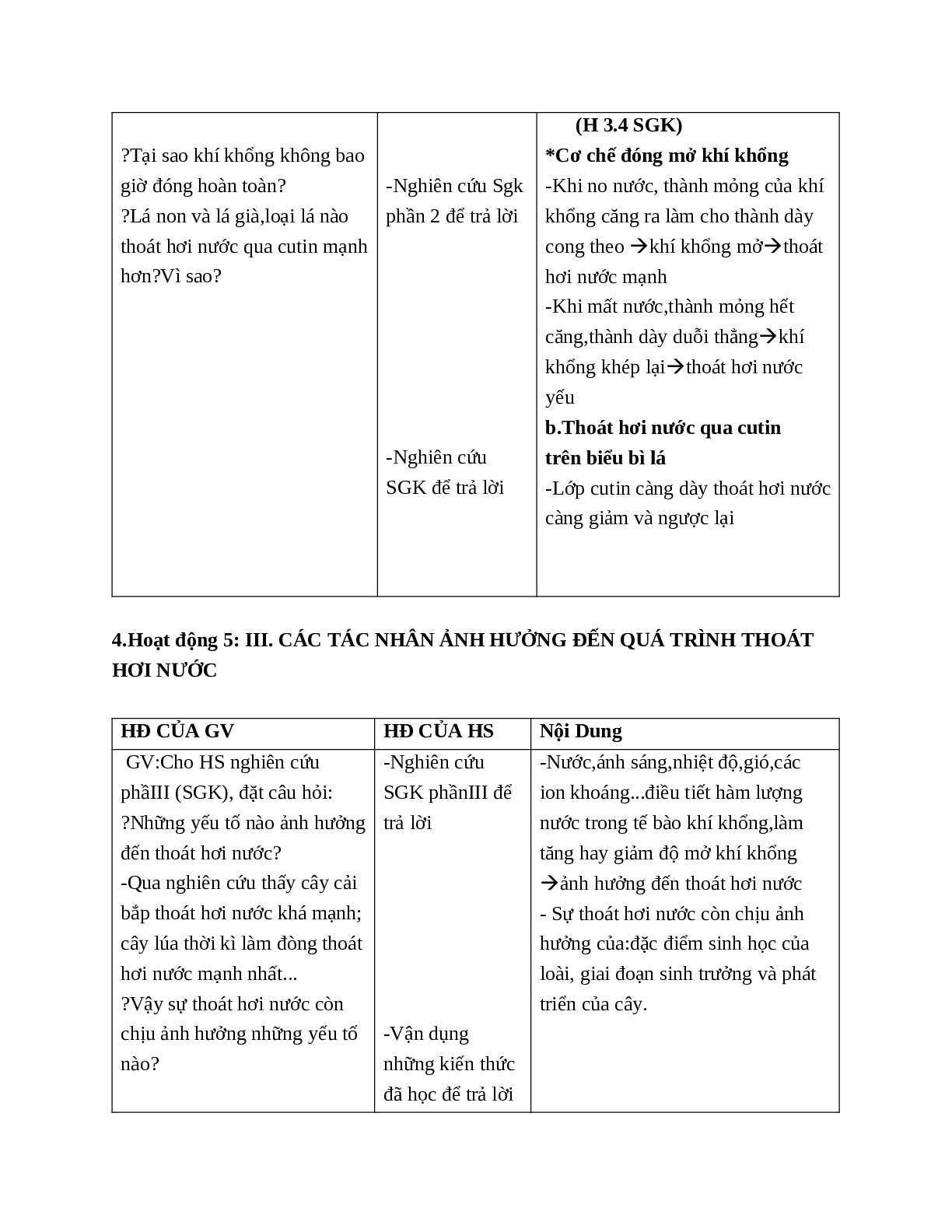 Giáo án Sinh học 11 Bài 3: Thoát hơi nước mới nhất (trang 5)