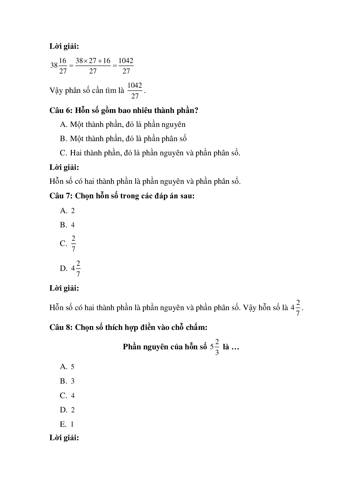 10 câu Trắc nghiệm Hỗn số có đáp án 2023 – Toán lớp 5 (trang 3)
