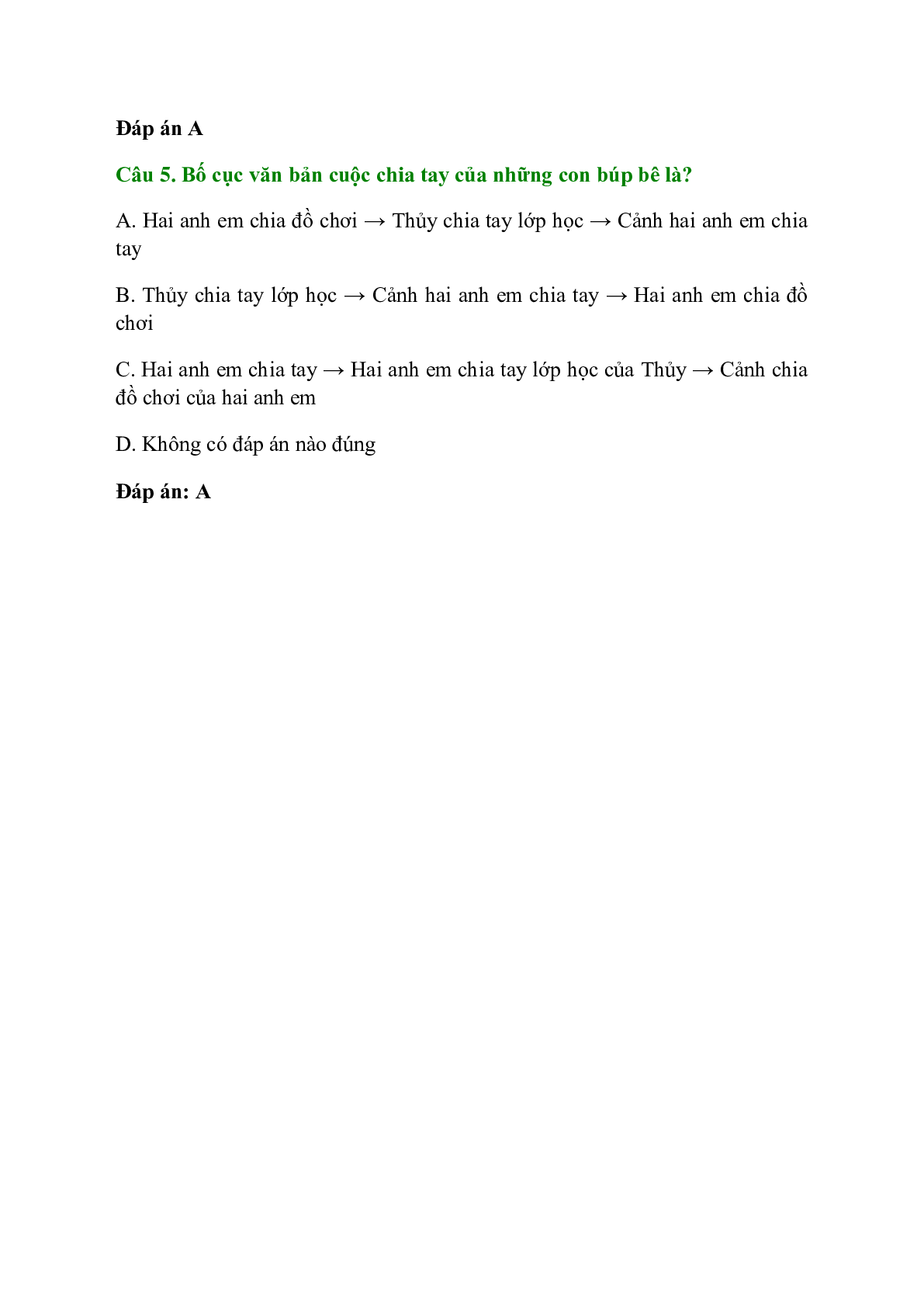 Trắc nghiệm Bố cục trong văn bản có đáp án – Ngữ văn lớp 7 (trang 2)