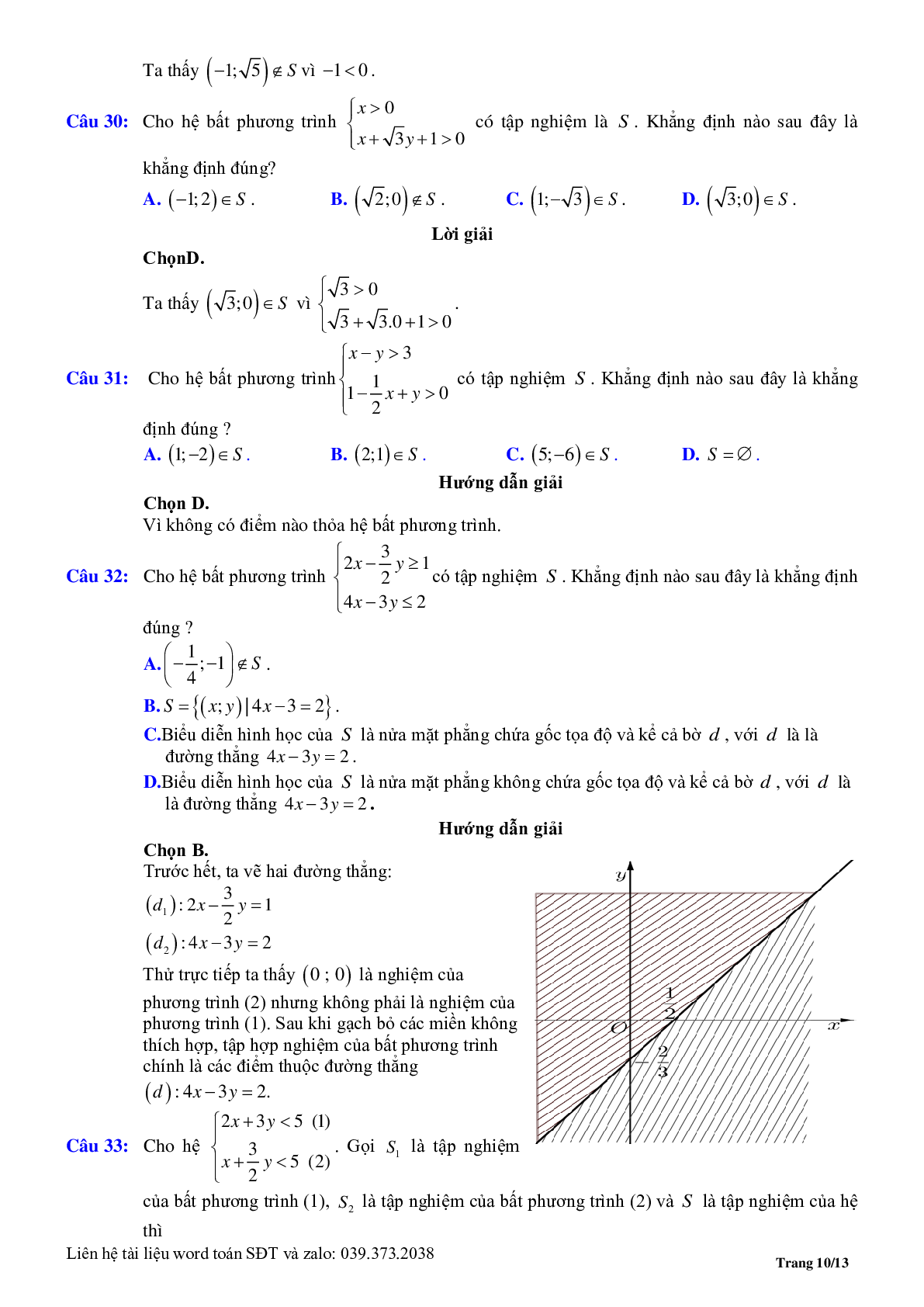 Chuyên đề bất phương trình, hệ phương trình bậc nhất hai ẩn (trang 10)
