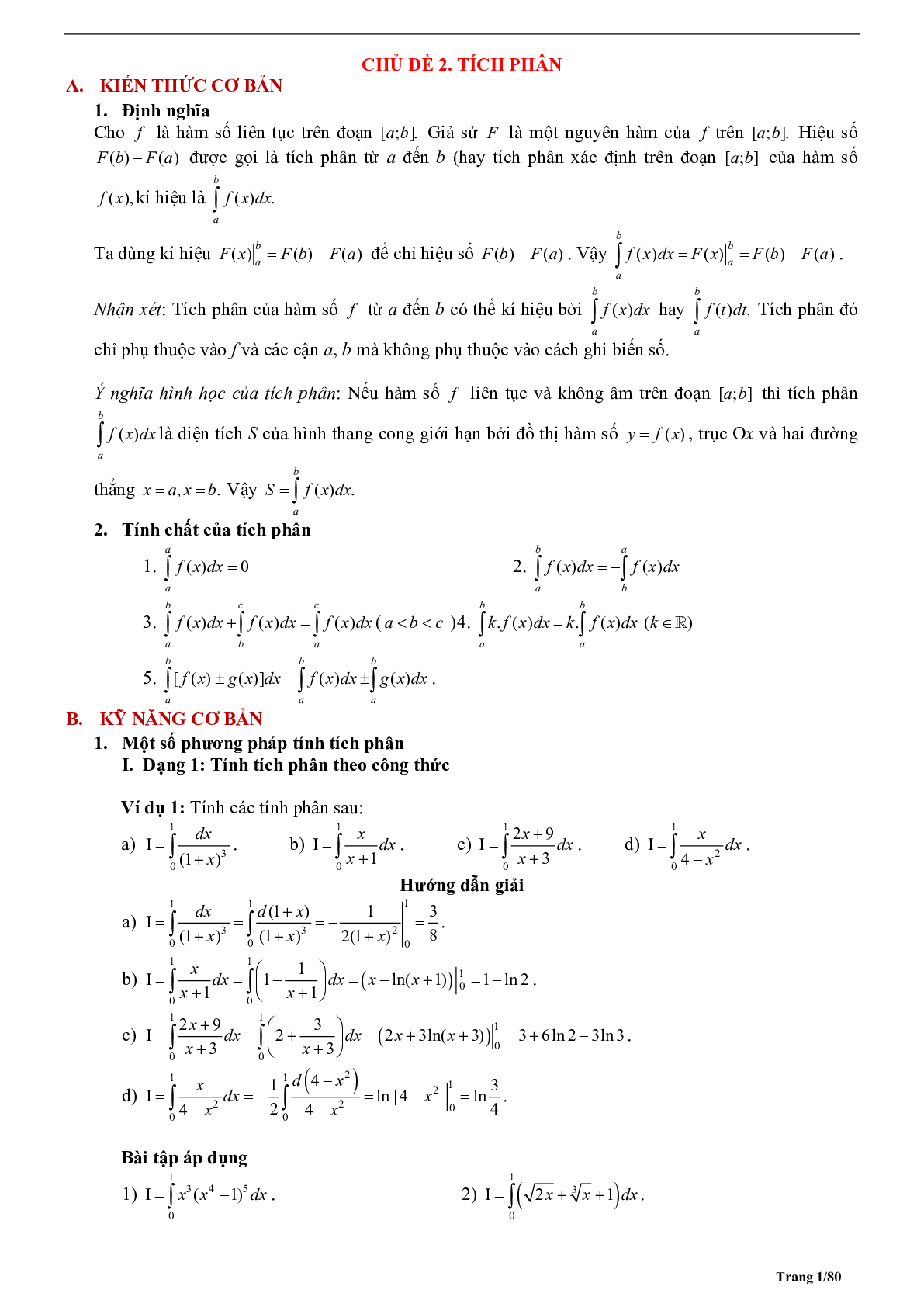 Phương pháp giải Tích phân 2023 (lý thuyết và bài tập) (trang 1)