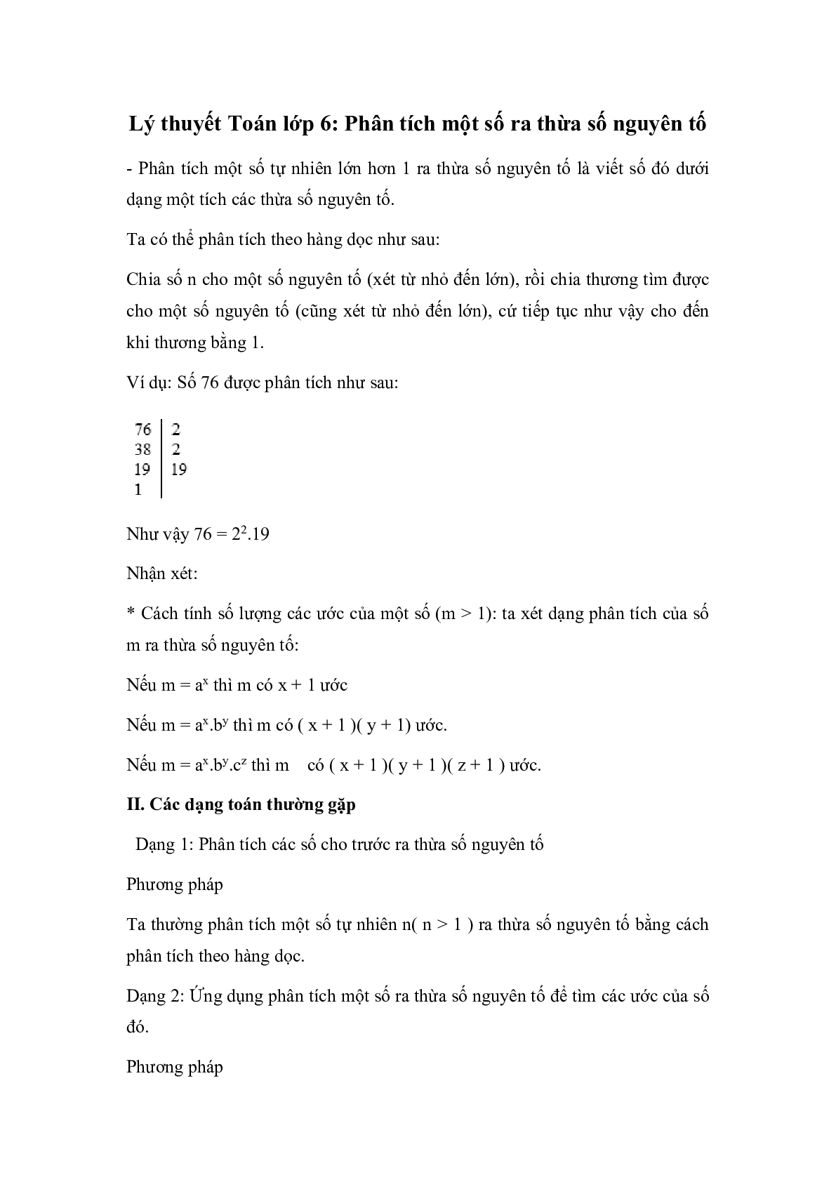 Lý thuyết Toán lớp 6: Phân tích một số ra thừa số nguyên tố (trang 1)