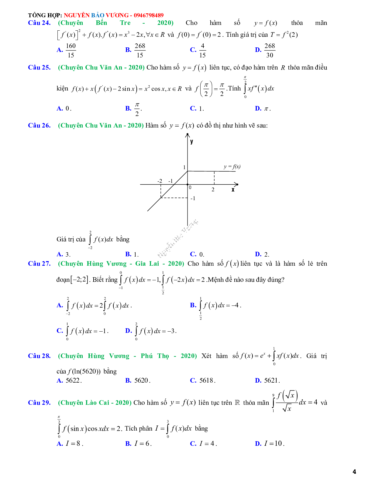 68 Bài tập vận dụng nguyên hàm tích phân và ứng dụng - có đáp án và lời giải (trang 4)