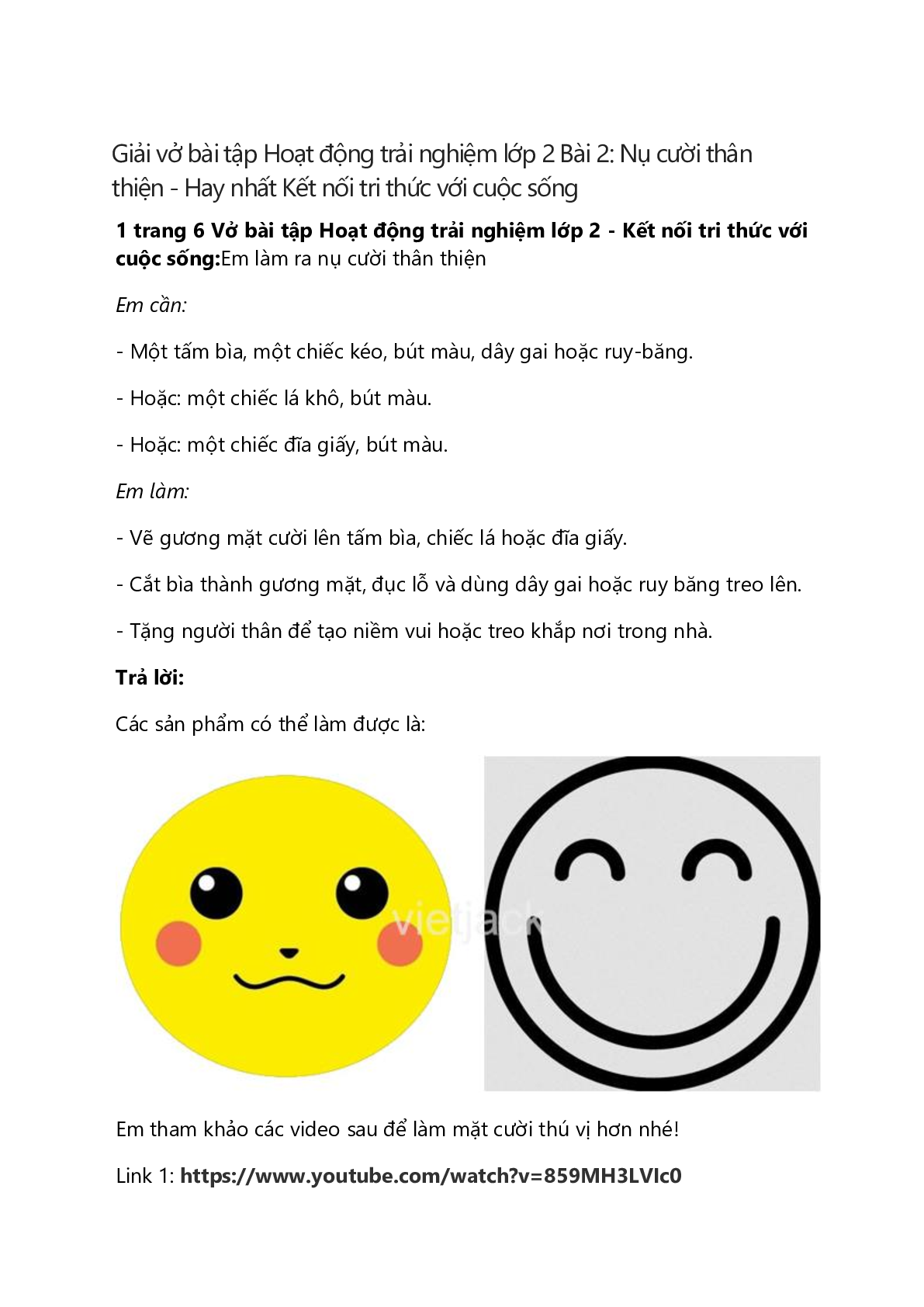 Vở bài tập Hoạt động trải nghiệm lớp 2 trang 6 Bài 2: Nụ cười thân thiện – Kết nối tri thức (trang 1)