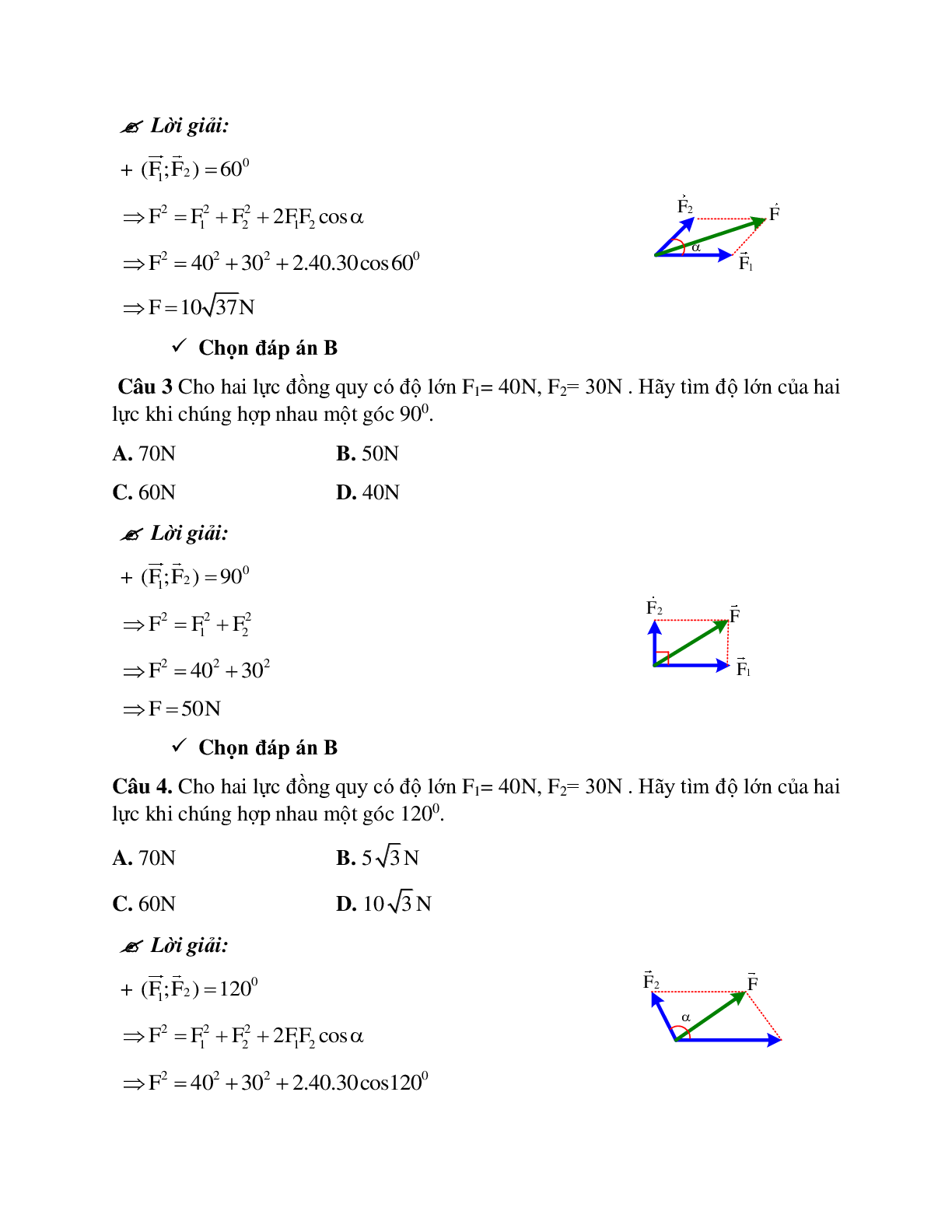 Phương pháp giải và bài tập về Xác định lực tổng hợp tại một điểm có nhiều lực tác dụng (trang 2)