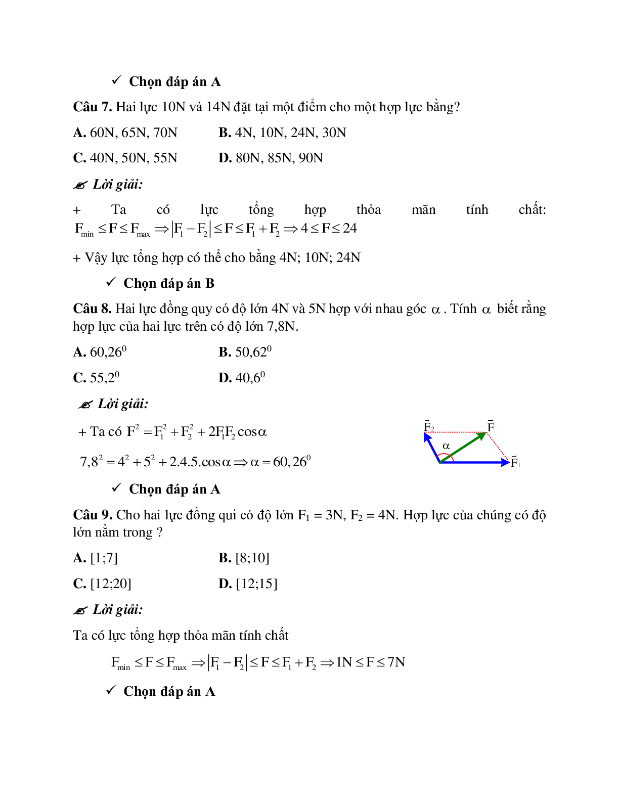 Phương pháp giải và bài tập về Xác định lực tổng hợp tại một điểm có nhiều lực tác dụng (trang 4)