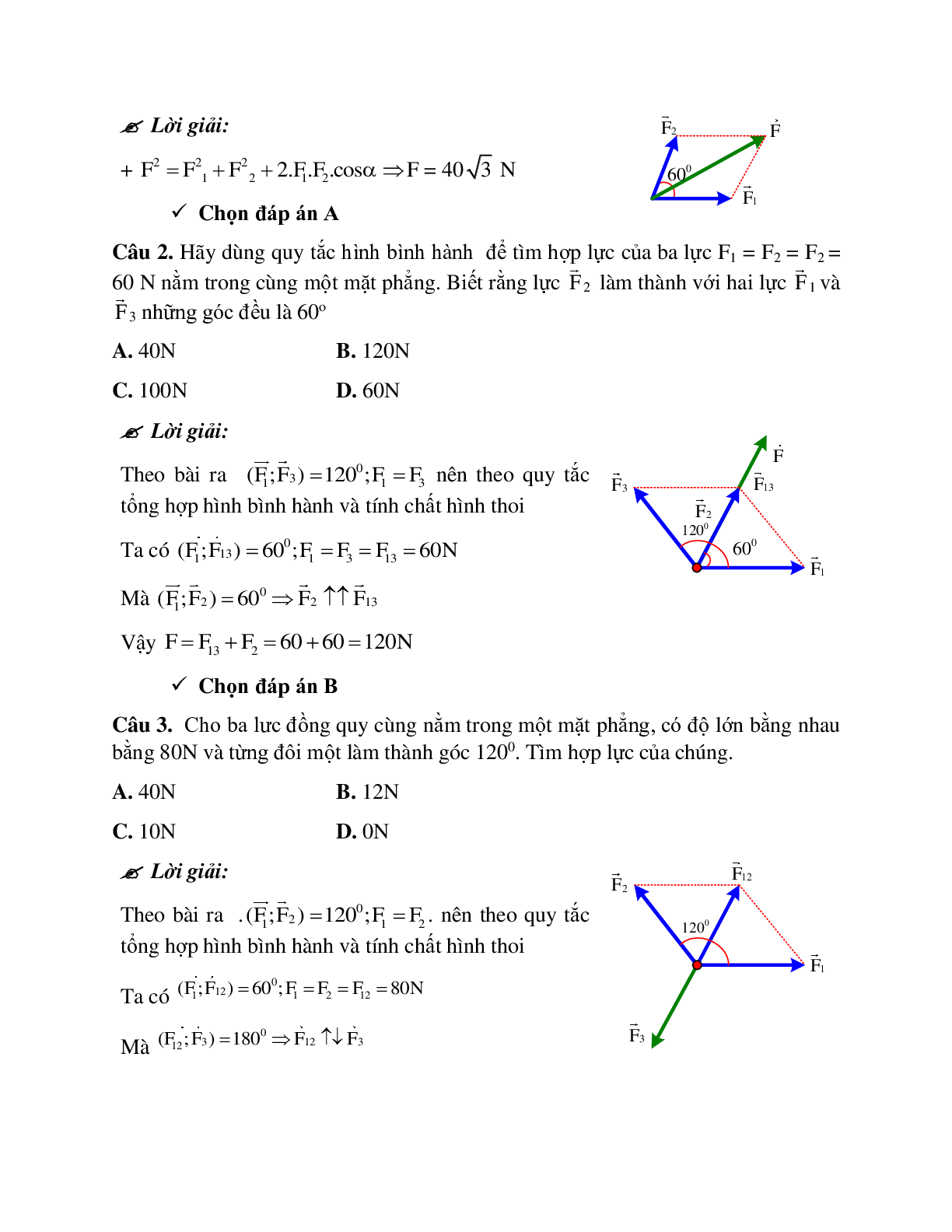 Phương pháp giải và bài tập về Xác định lực tổng hợp tại một điểm có nhiều lực tác dụng (trang 7)