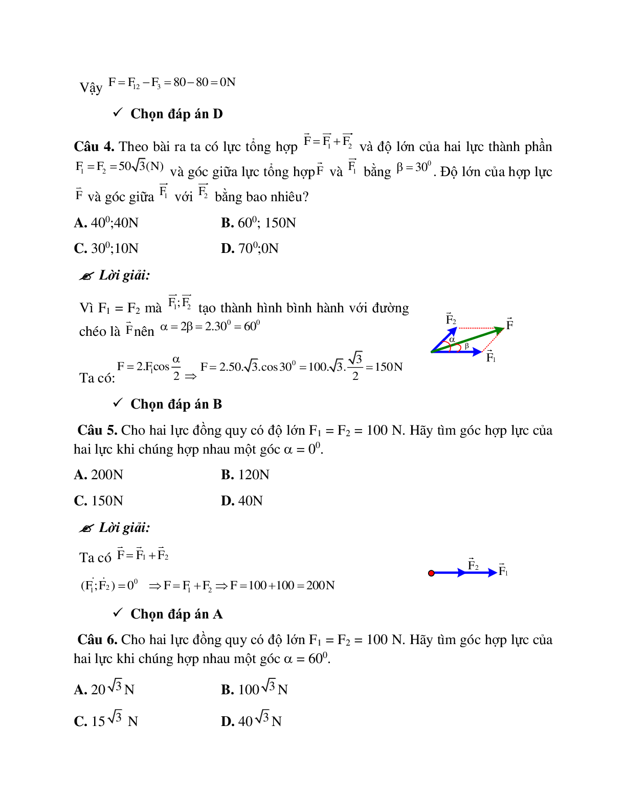 Phương pháp giải và bài tập về Xác định lực tổng hợp tại một điểm có nhiều lực tác dụng (trang 8)