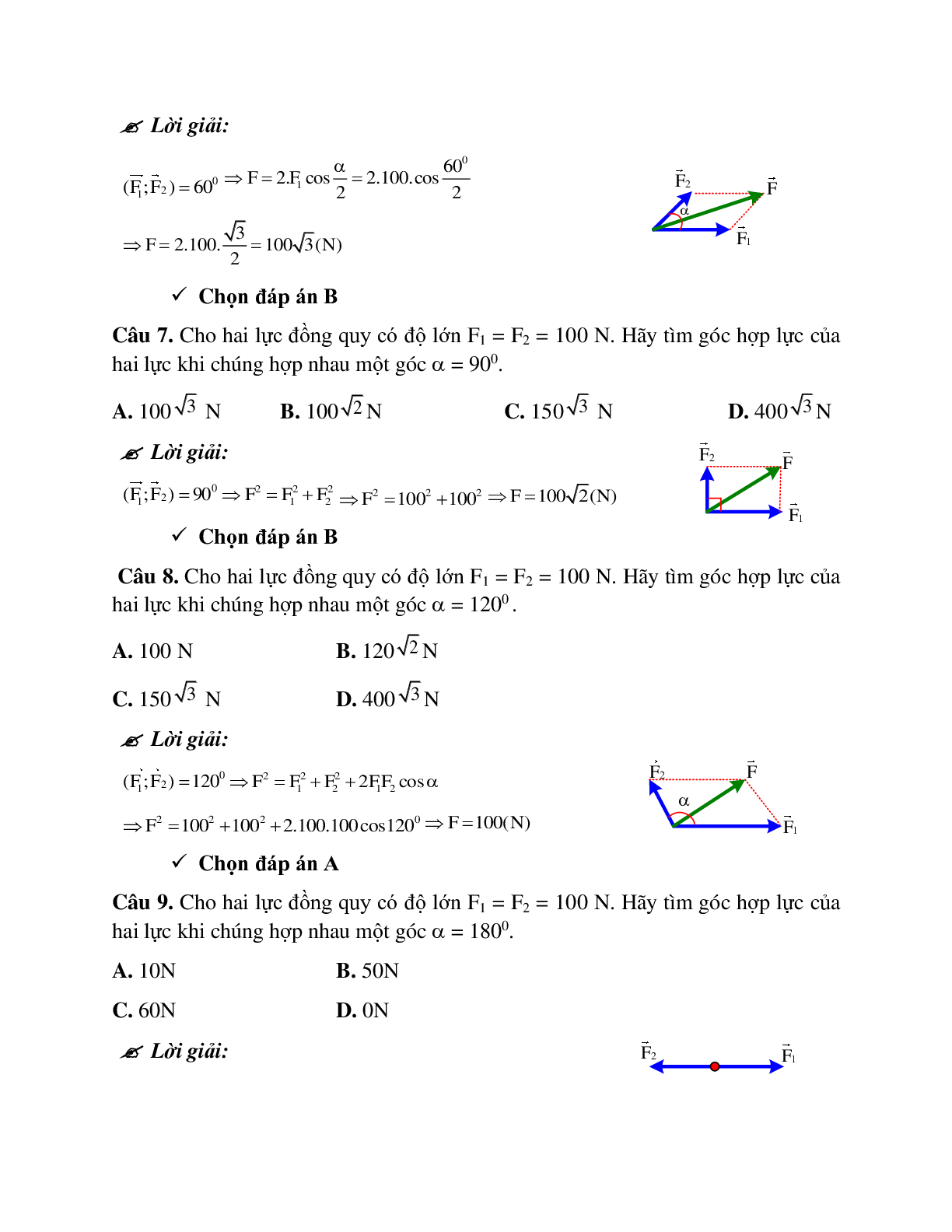 Phương pháp giải và bài tập về Xác định lực tổng hợp tại một điểm có nhiều lực tác dụng (trang 9)