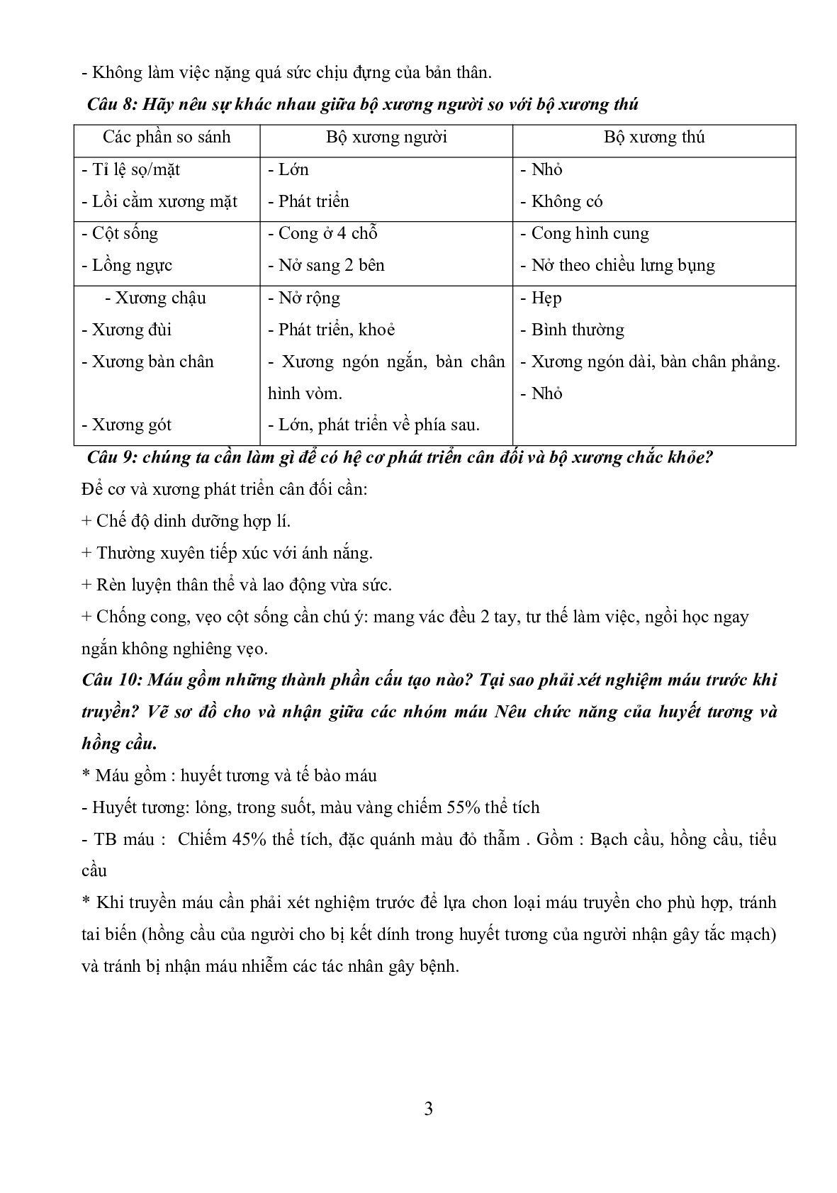 Đề cương ôn thi học kì 1 môn Sinh học 8 (trang 3)