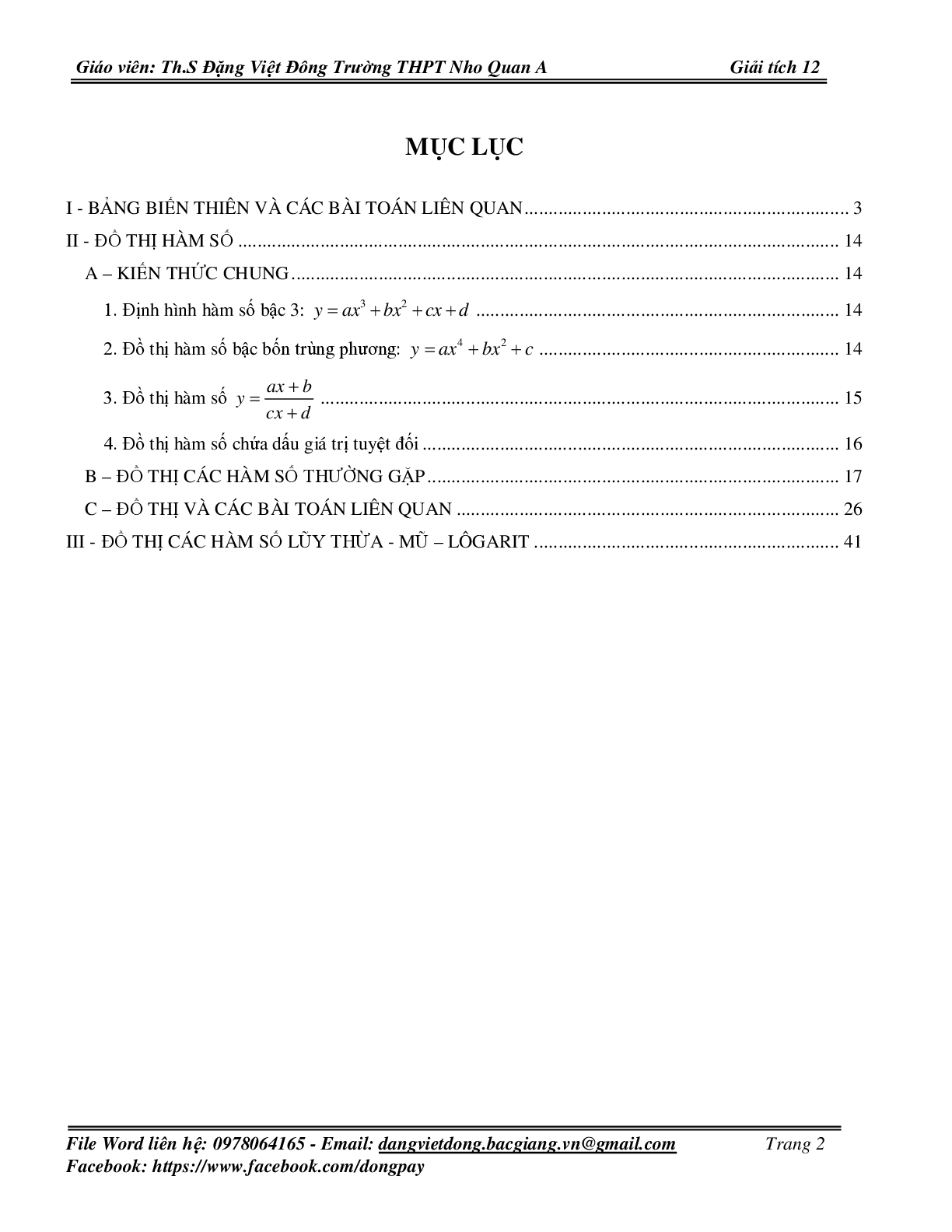 139 Bài tập trắc nghiệm về bảng biến thiên và đồ thị hàm số có đáp án 2023 (trang 2)