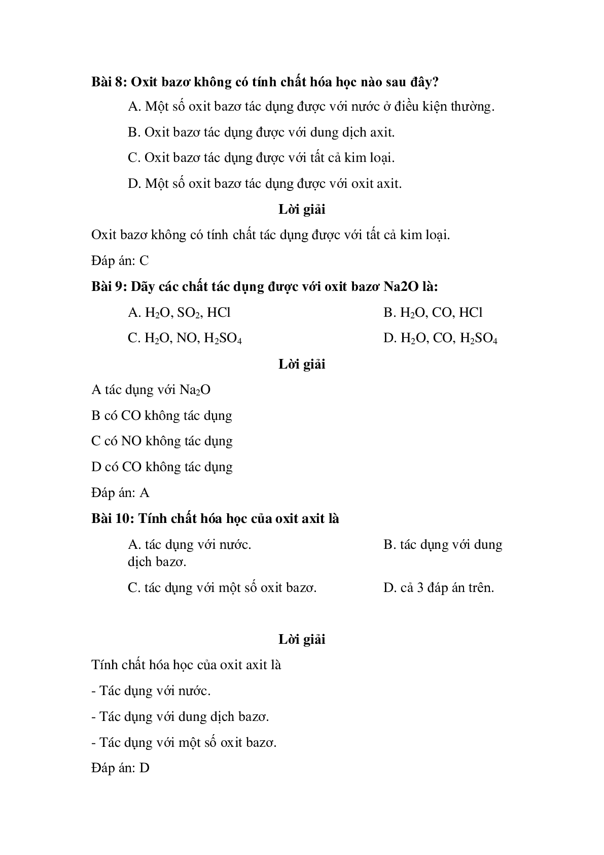 57 câu Trắc nghiệm Tính chất hóa học của oxit có đáp án 2023 - Hóa học lớp 9 (trang 4)