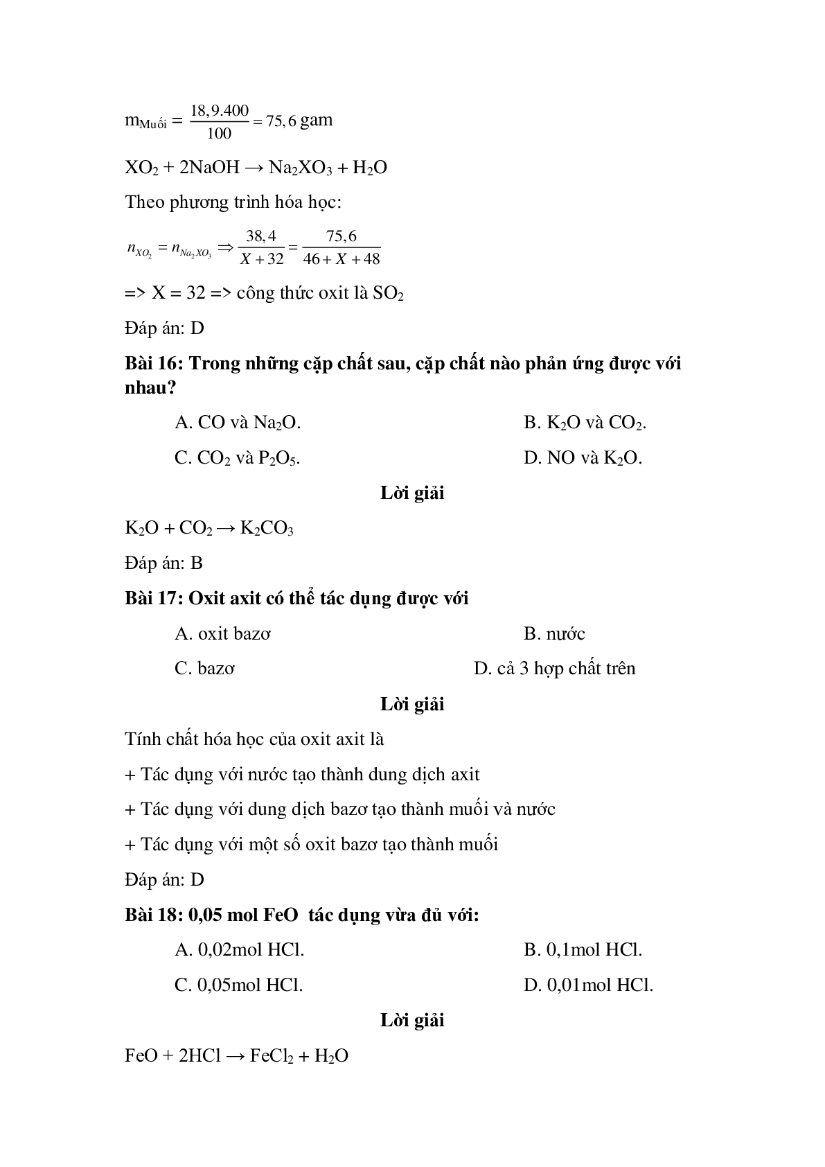 57 câu Trắc nghiệm Tính chất hóa học của oxit có đáp án 2023 - Hóa học lớp 9 (trang 7)