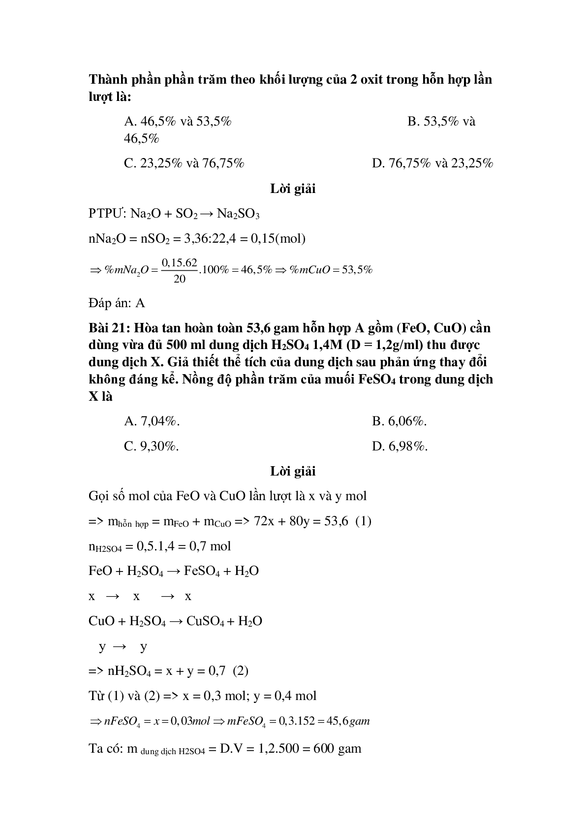 57 câu Trắc nghiệm Tính chất hóa học của oxit có đáp án 2023 - Hóa học lớp 9 (trang 9)