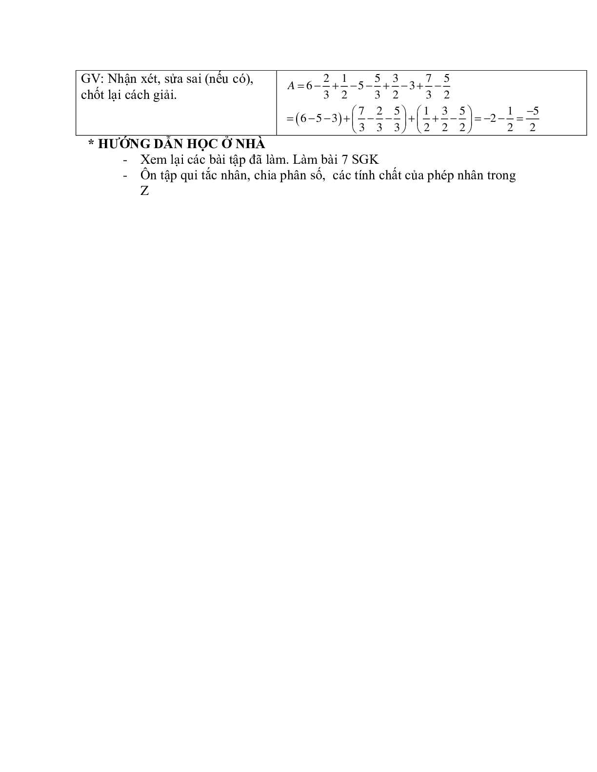 Giáo án Toán học 7 bài 2: Cộng, trừ số hữu tỉ chuẩn nhất (trang 7)