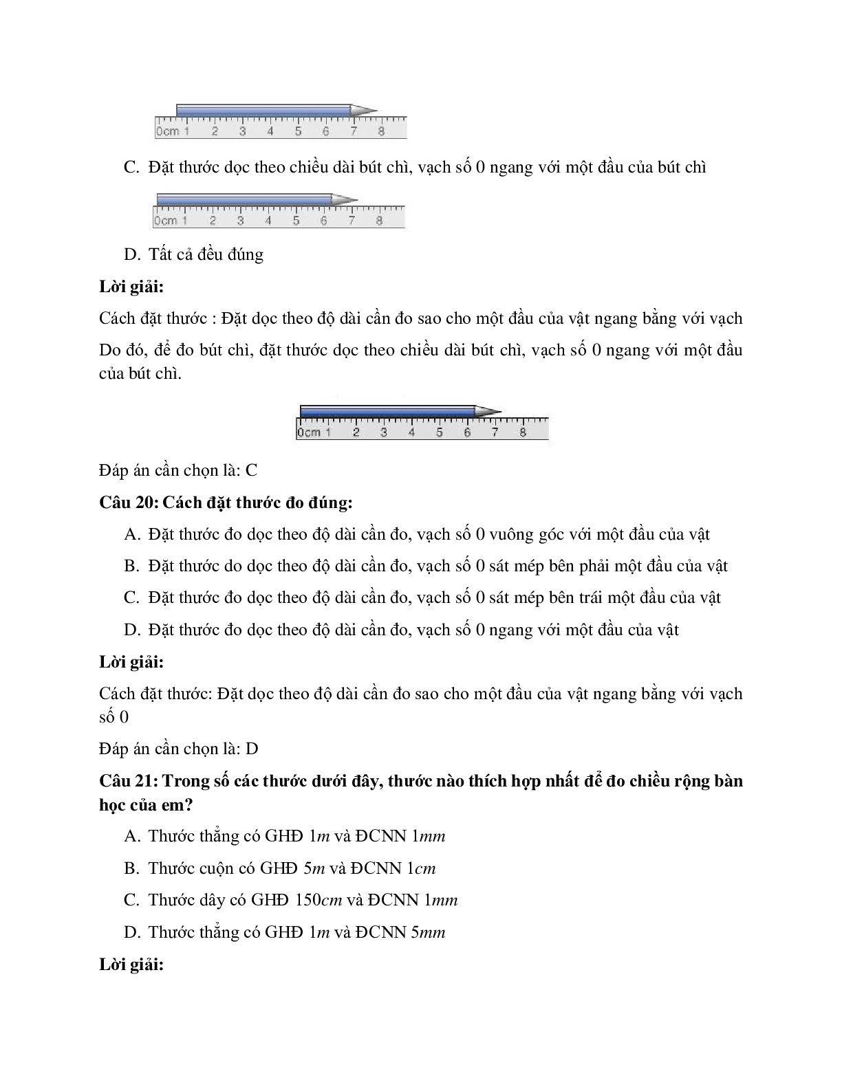 Trắc nghiệm Đo độ dài có đáp án - Vật lí 6 (trang 8)