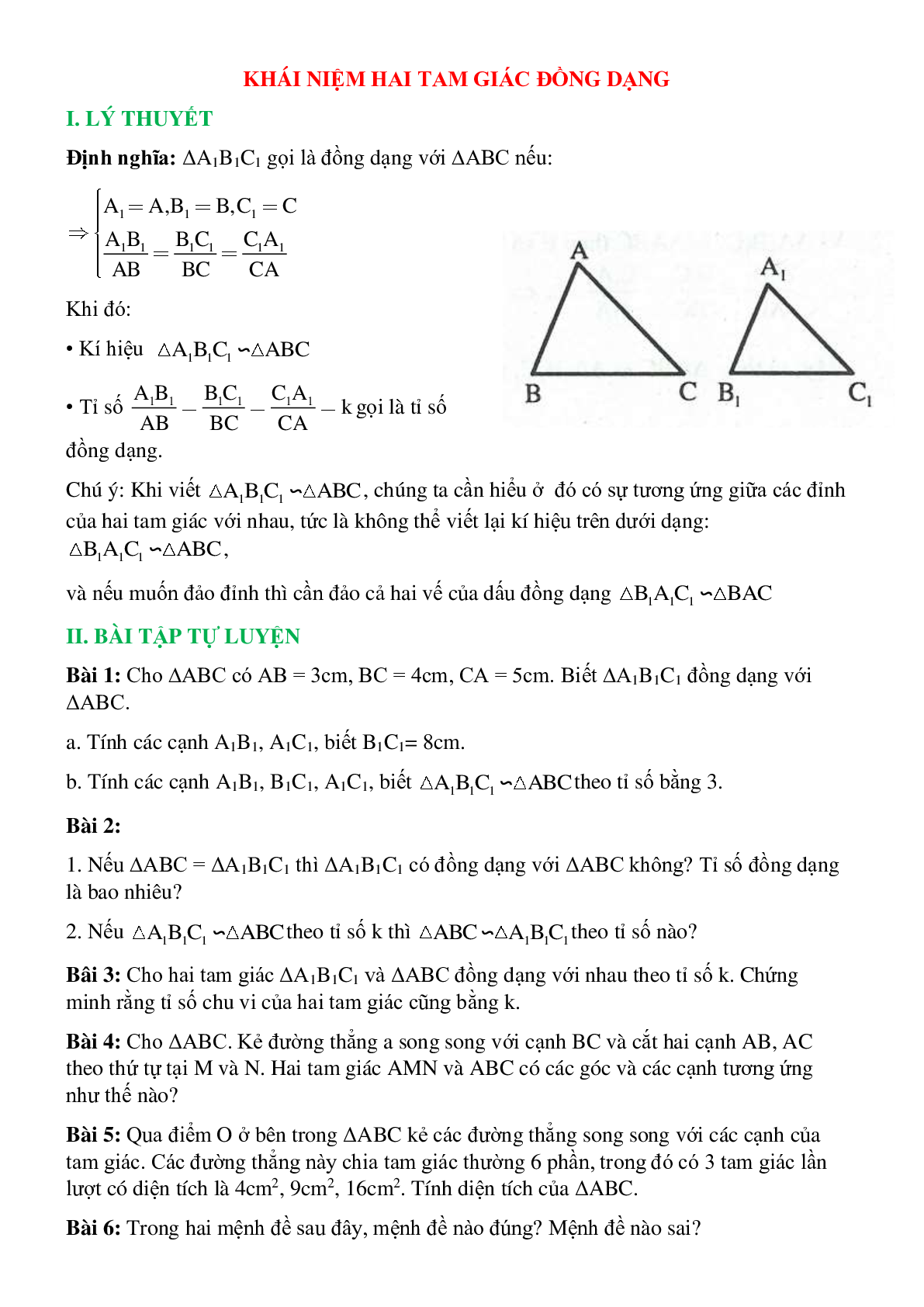 Khái niệm hai tam giác đồng dạng (trang 1)
