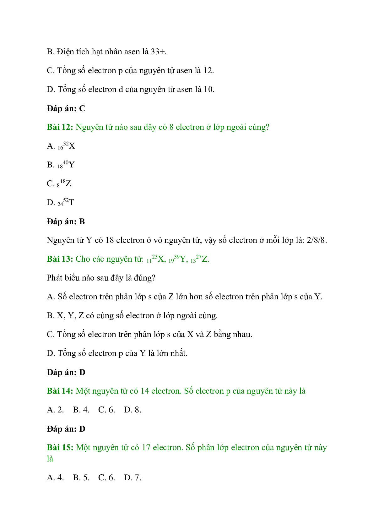 Trắc nghiệm Cấu tạo vỏ nguyên tử có đáp án - Hóa học 10 (trang 4)
