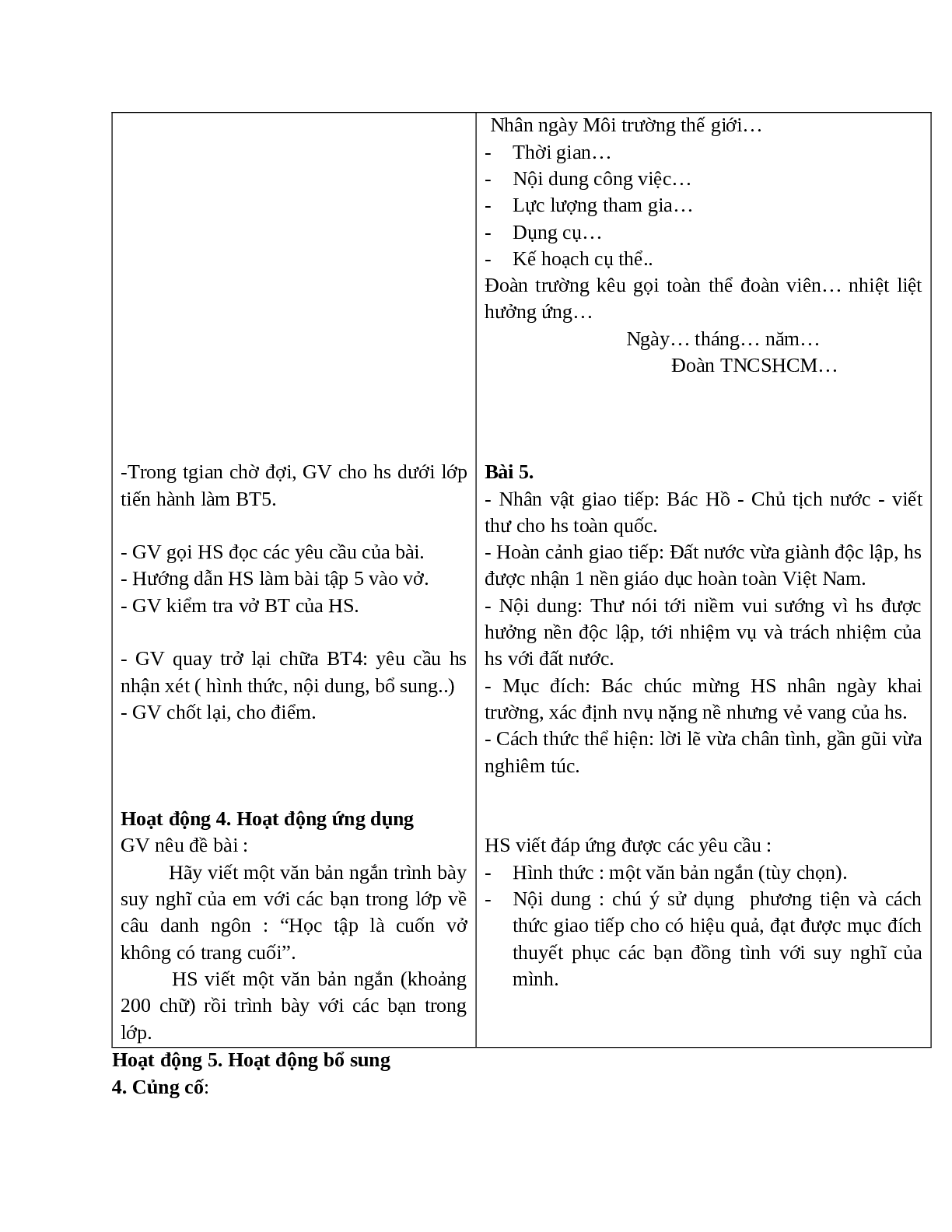 Giáo án Ngữ văn 10, tập 1, bài Hoạt động giao tiếp bằng ngôn ngữ (Tiết 2) mới nhất (trang 4)
