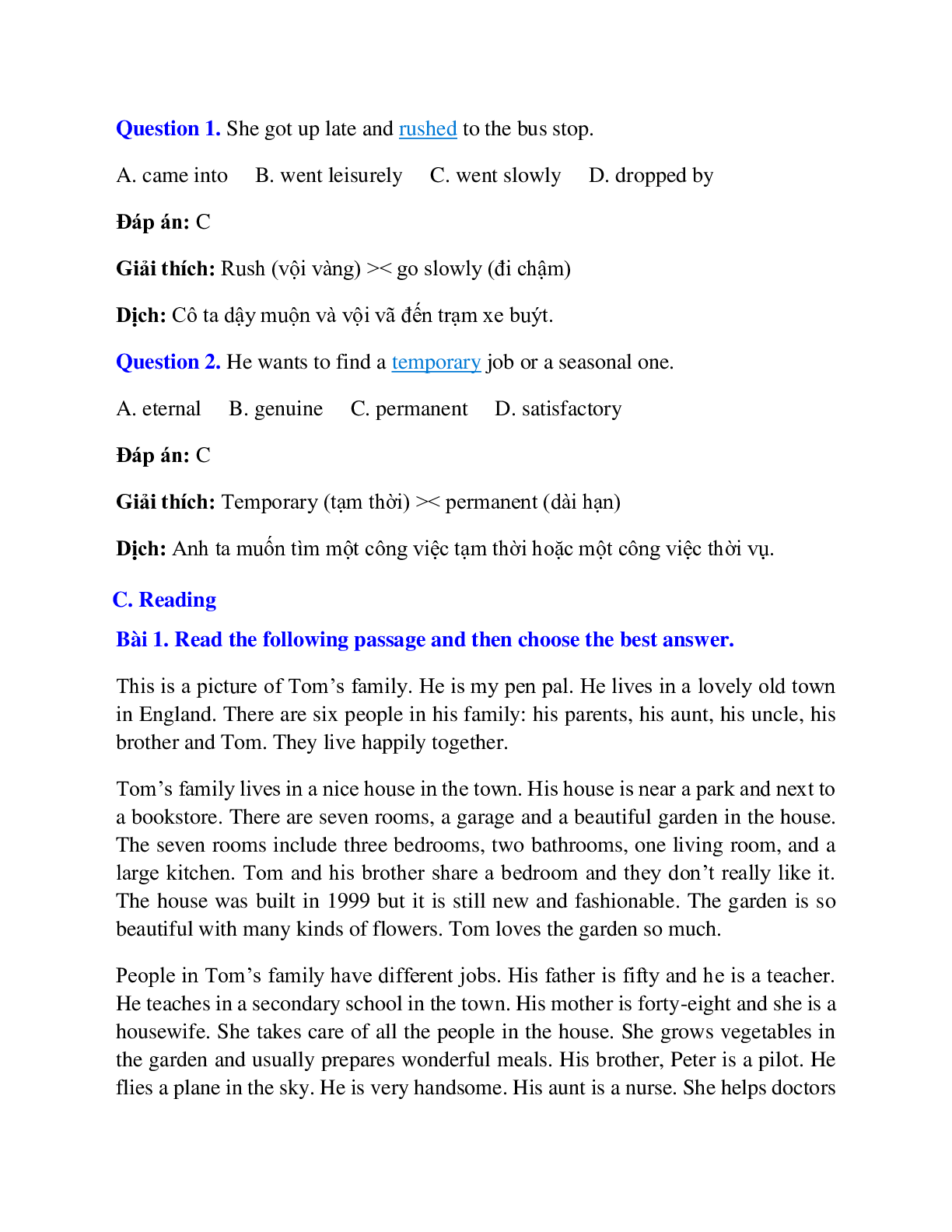 60 câu Trắc nghiệm Tiếng Anh 12 Unit 1 có đáp án 2023: Home Life (trang 7)
