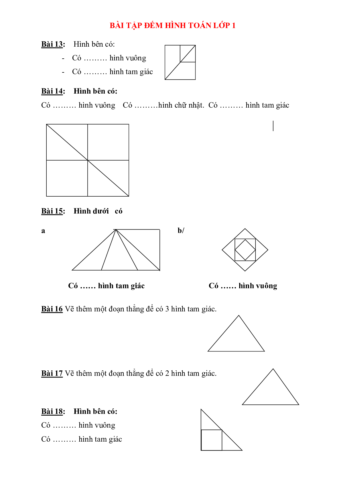 40 bài toán đếm hình lớp 1 môn Toán (trang 3)