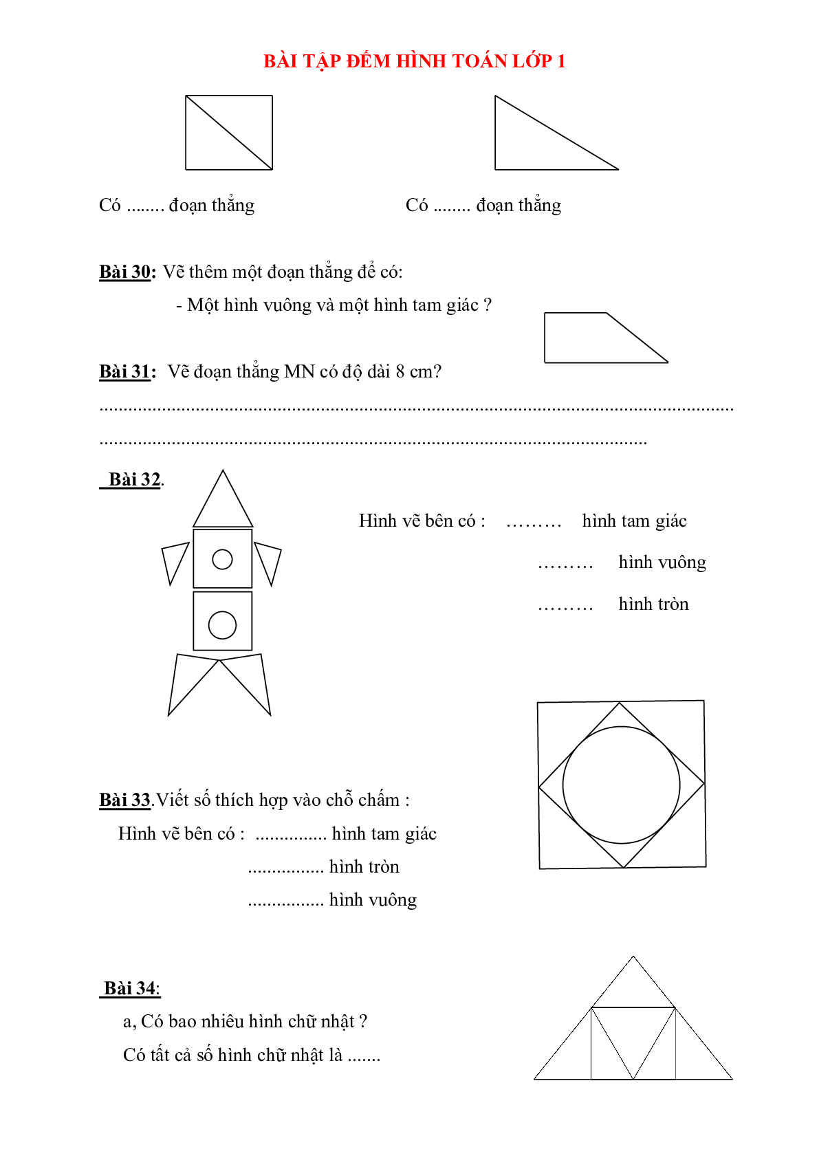 40 bài toán đếm hình lớp 1 môn Toán (trang 6)