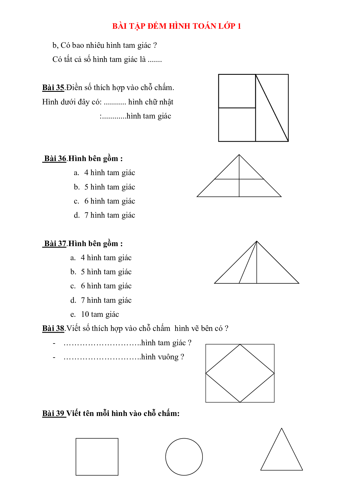 40 bài toán đếm hình lớp 1 môn Toán (trang 7)