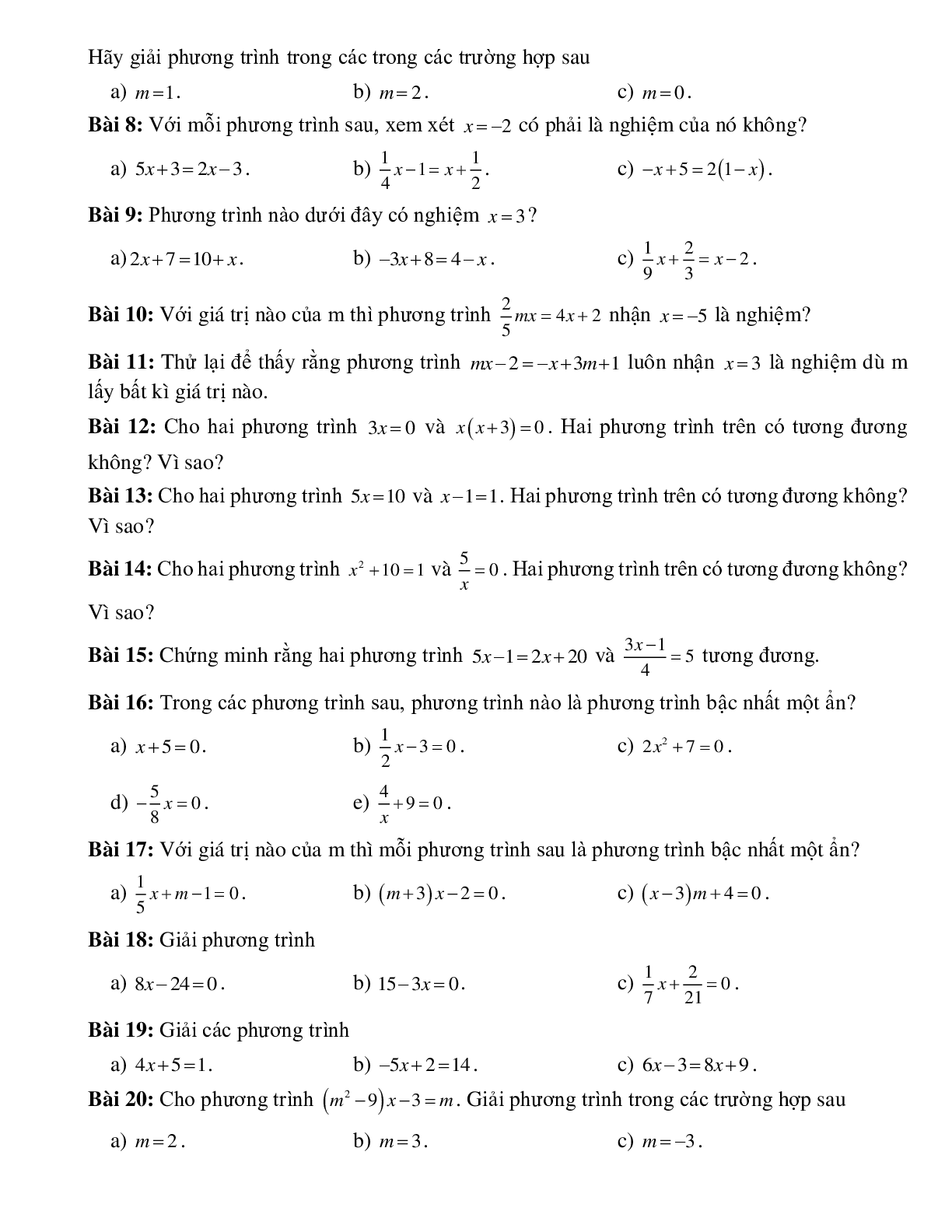 Mở đầu về phương trình và phương trình bậc nhất một ẩn (trang 2)