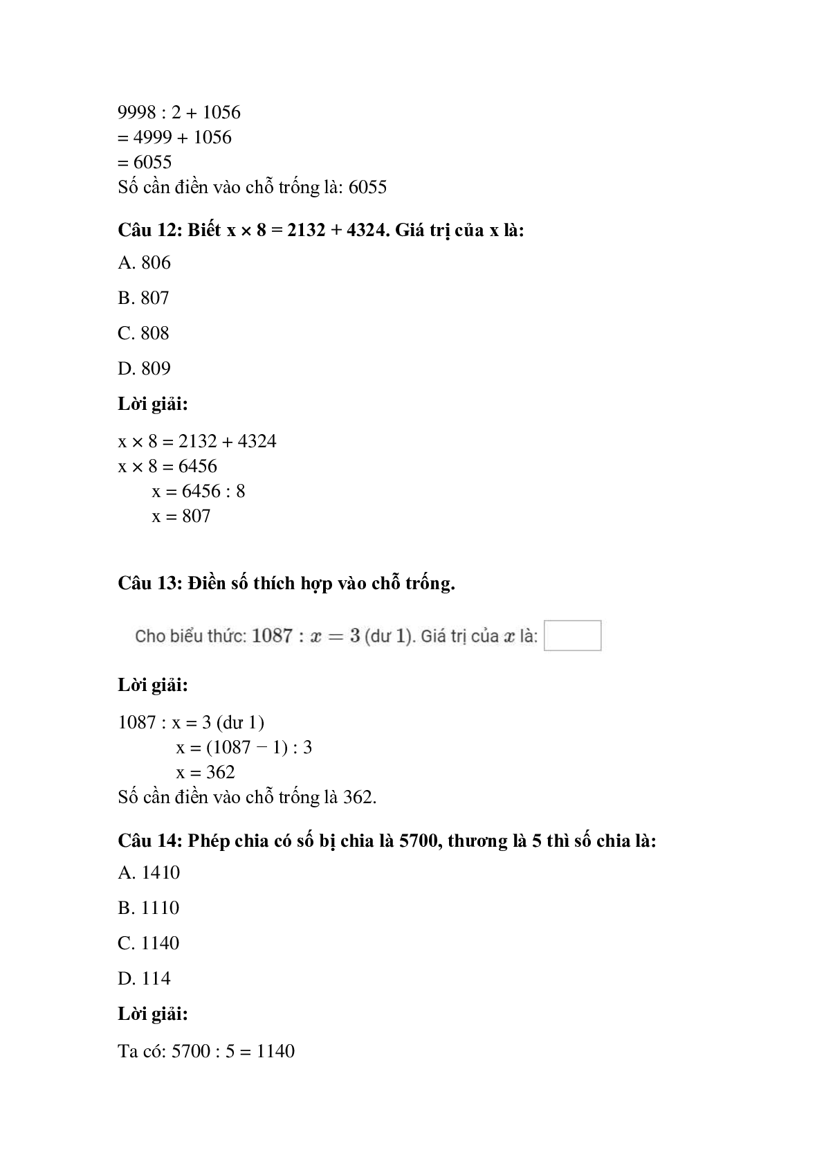 Trắc nghiệm Chia số có bốn chữ số với số có một chữ số có đáp án – Toán lớp 3 (trang 5)