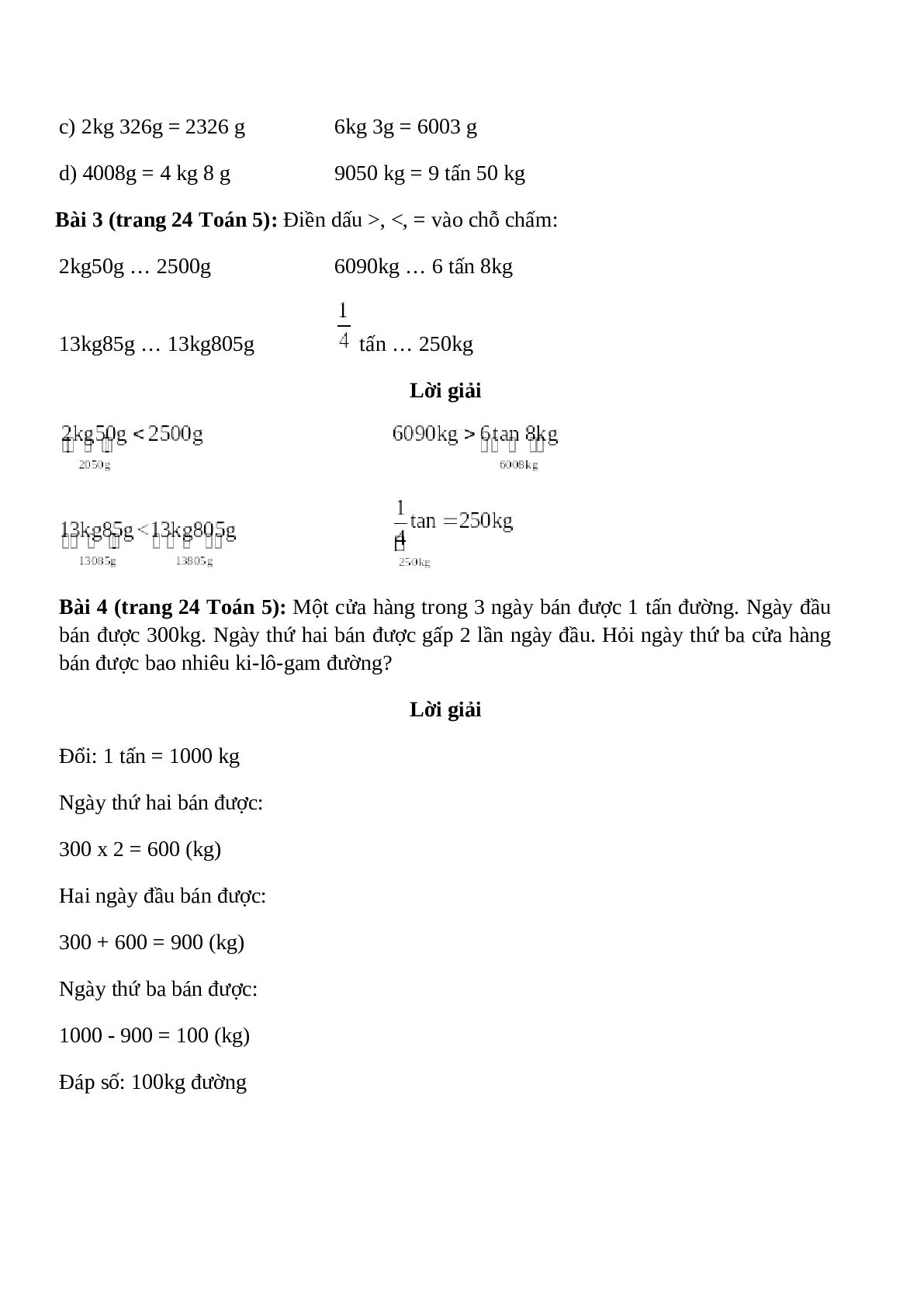 Toán lớp 5 trang 23, 24 Ôn tập: Bảng đơn vị đo khối lượng (trang 2)