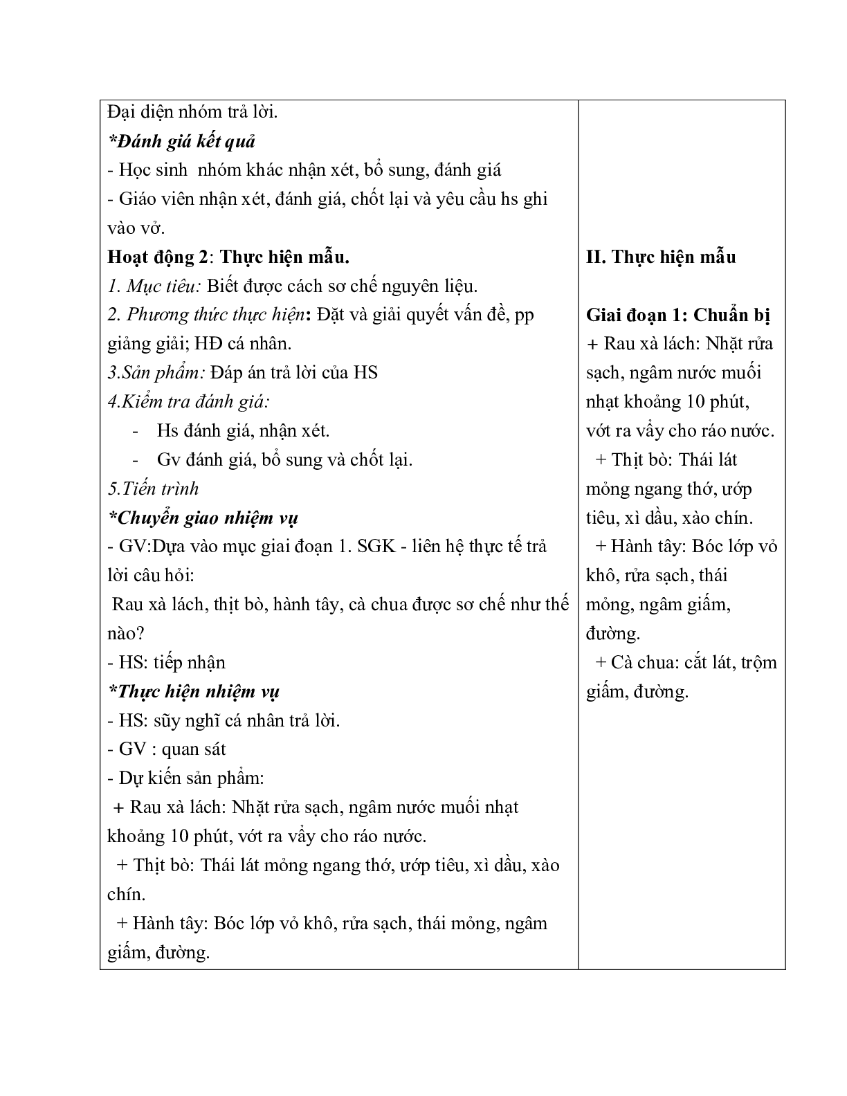 GIÁO ÁN CÔNG NGHỆ 6 BÀI 19: THỰC HÀNH – CHẾ BIẾN MÓN ĂN TRỘN DẦU GIẤM   RAU XÀ LÁCH (T1) MỚI NHẤT (trang 4)