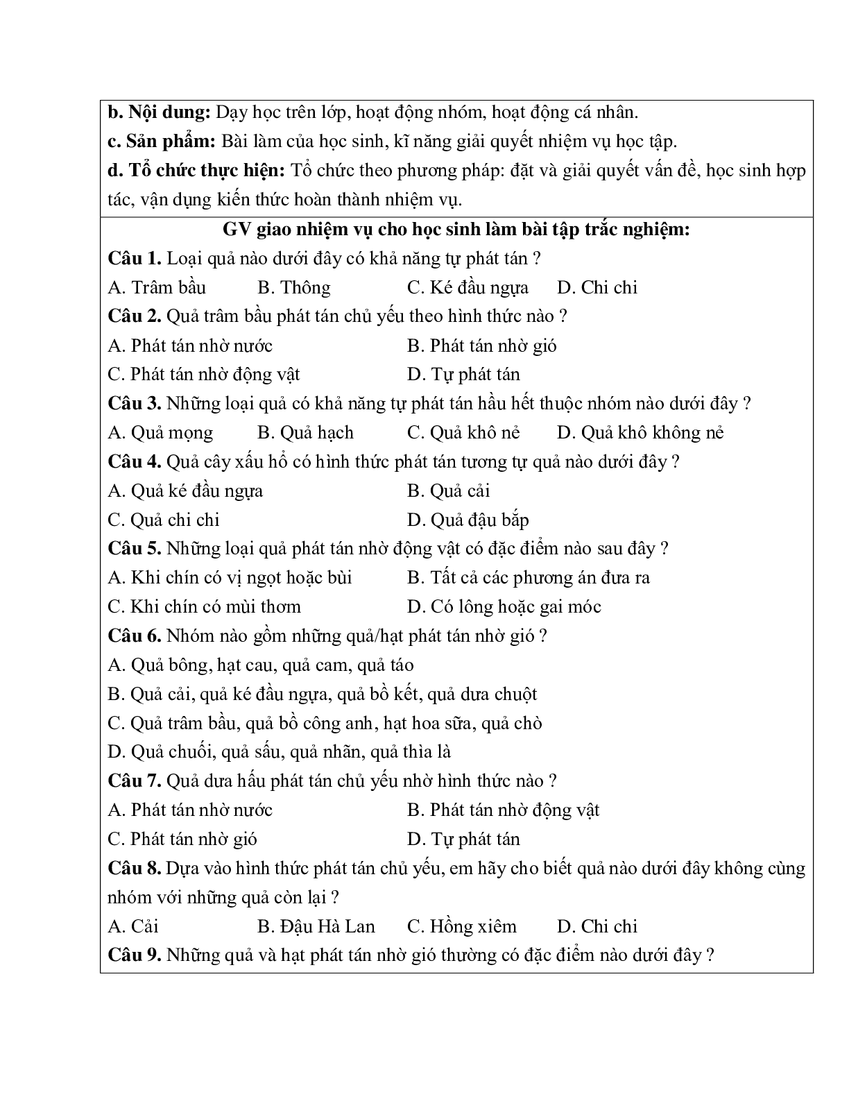 Giáo án Sinh học 6 Bài 34: Phát tán của quả và hạt mới nhất - CV5555 (trang 5)